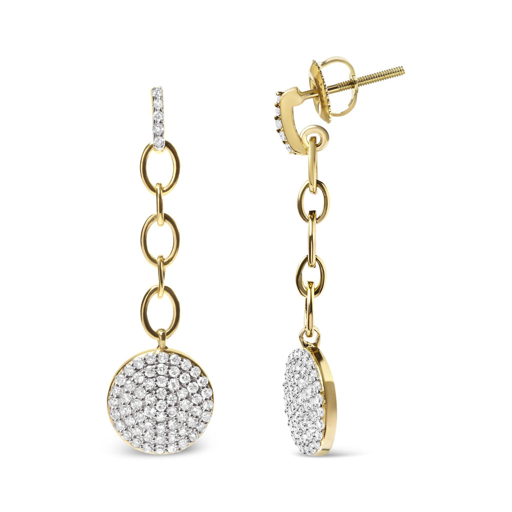 18K Yellow Gold Plated .925 Sterling Silver 1.0 Cttw Diamond Composite Cluster Dangle Chain Earrings (I-J Color, I1-I2 Clarity) - Friggin Jewelry