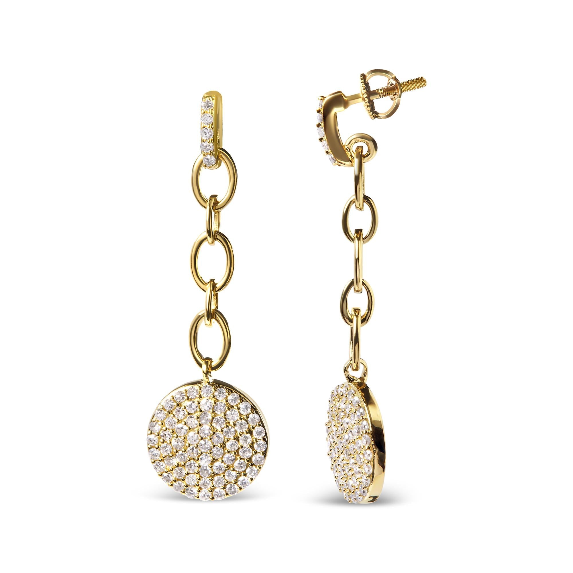 14K Yellow Gold 1.0 Cttw Diamond Chain Cluster Dangle Chain Earrings (I-J Color, I1-I2 Clarity) - Friggin Jewelry