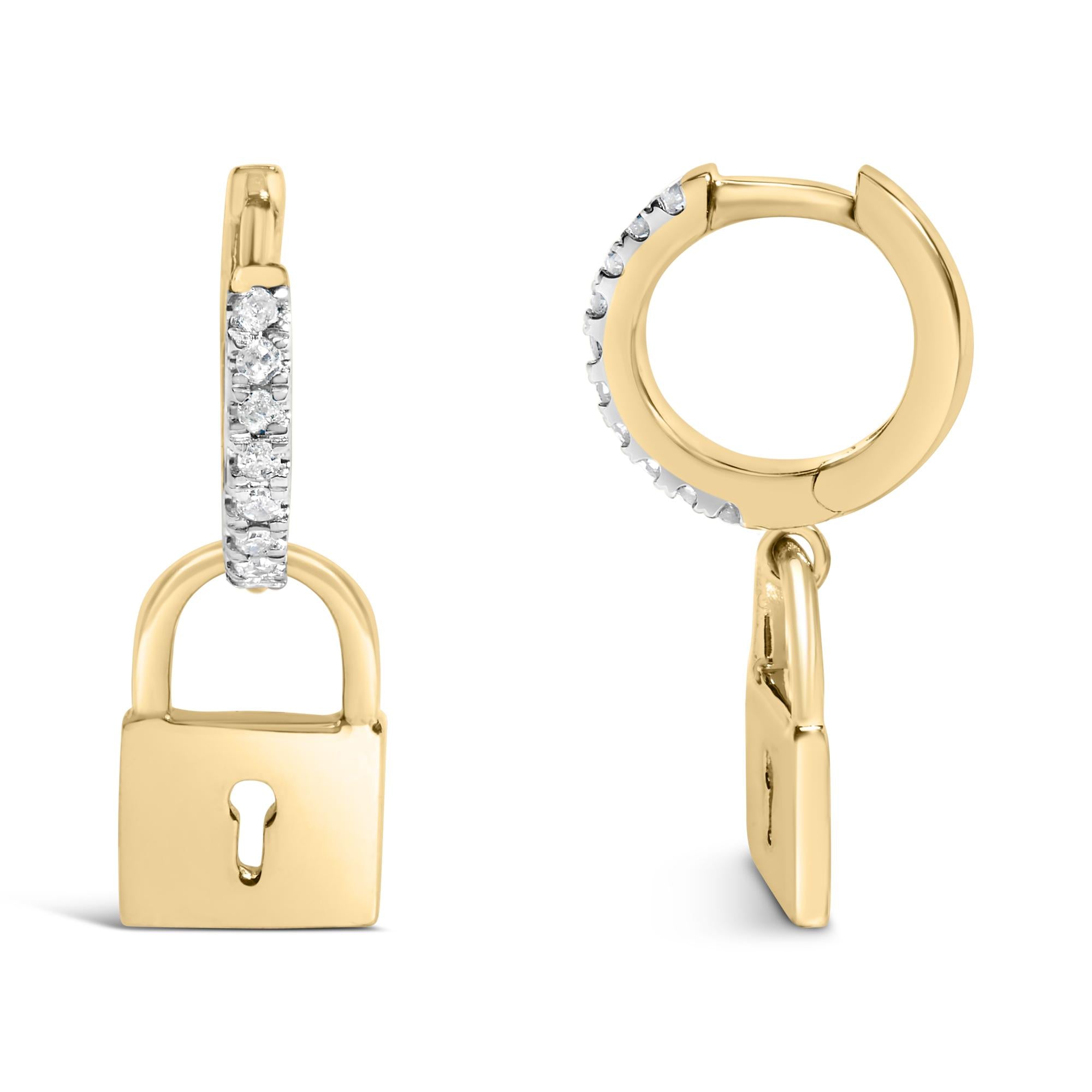 Aros de plata de ley 925 bañados en oro amarillo de 14 quilates con cierre de diamante de 1/6 quilates (color IJ, claridad I3) - Friggin Jewelry