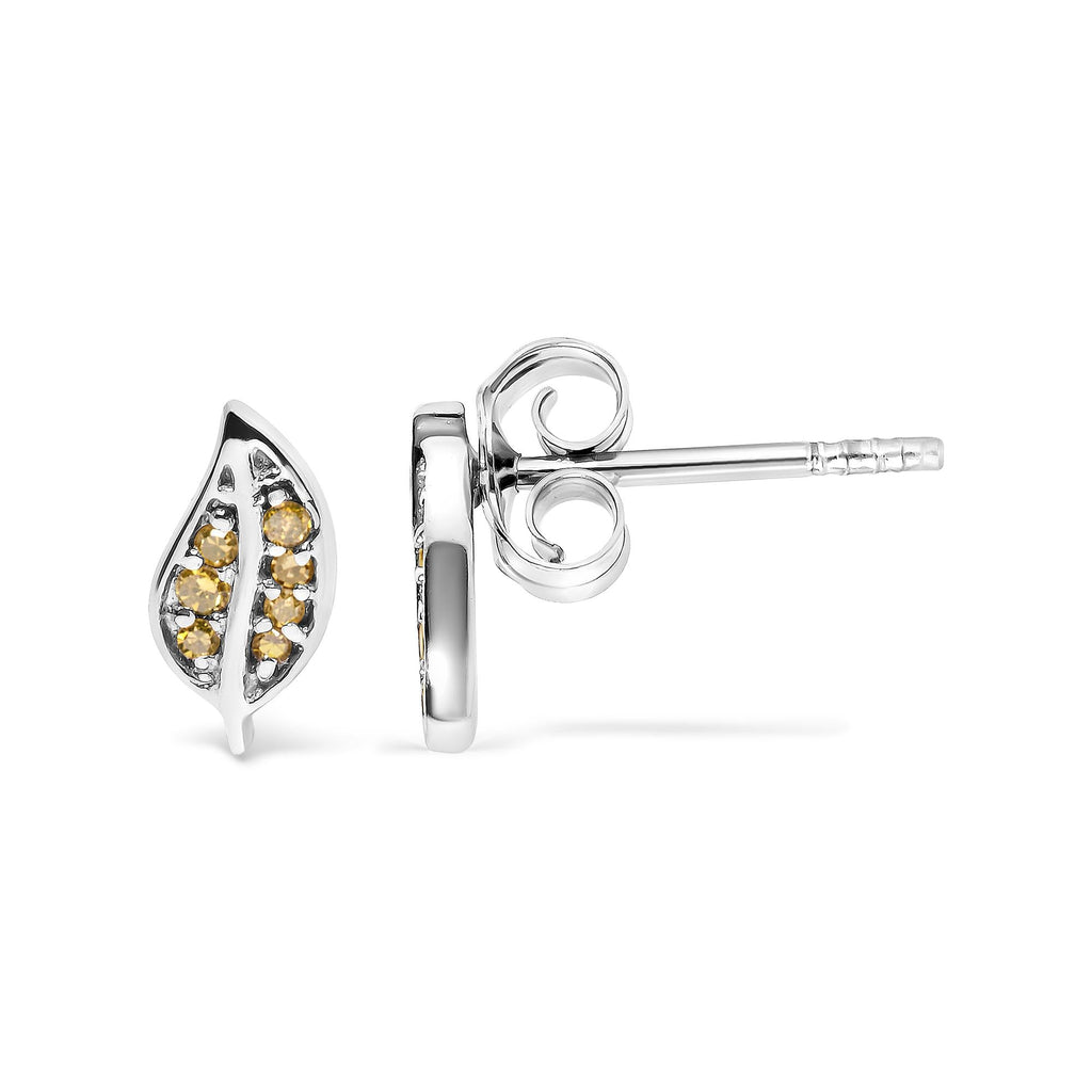 Pendientes de plata de ley 925 con detalle de hoja de diamante amarillo (color amarillo, claridad SI1-SI2) - Friggin Jewelry