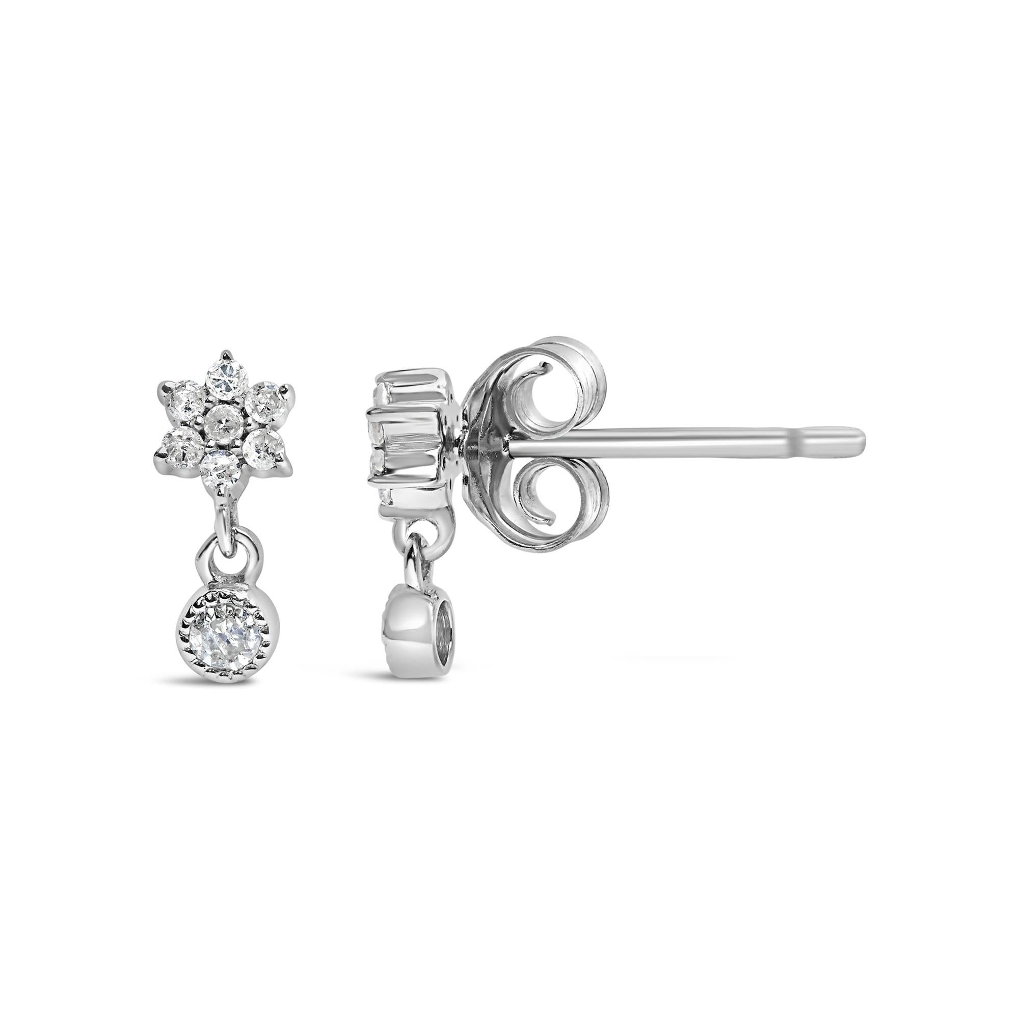 Pendientes colgantes de estrella con bisel y diamantes de 1/10 quilates en plata de ley 925 (color IJ, claridad I2-I3) - Friggin Jewelry