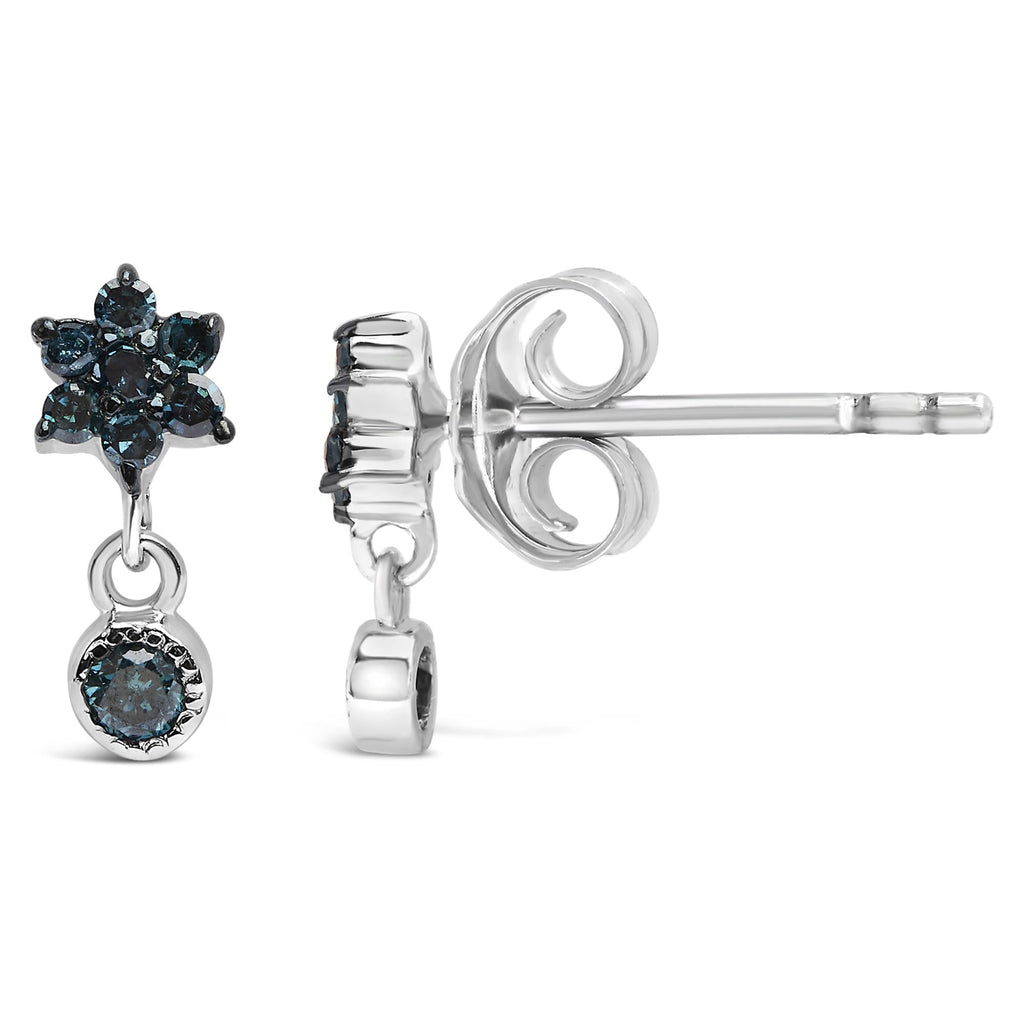 Pendientes colgantes de estrella con bisel y diamantes azules de 1/10 quilates en plata de ley 925 (color azul, claridad I2-I3) - Friggin Jewelry