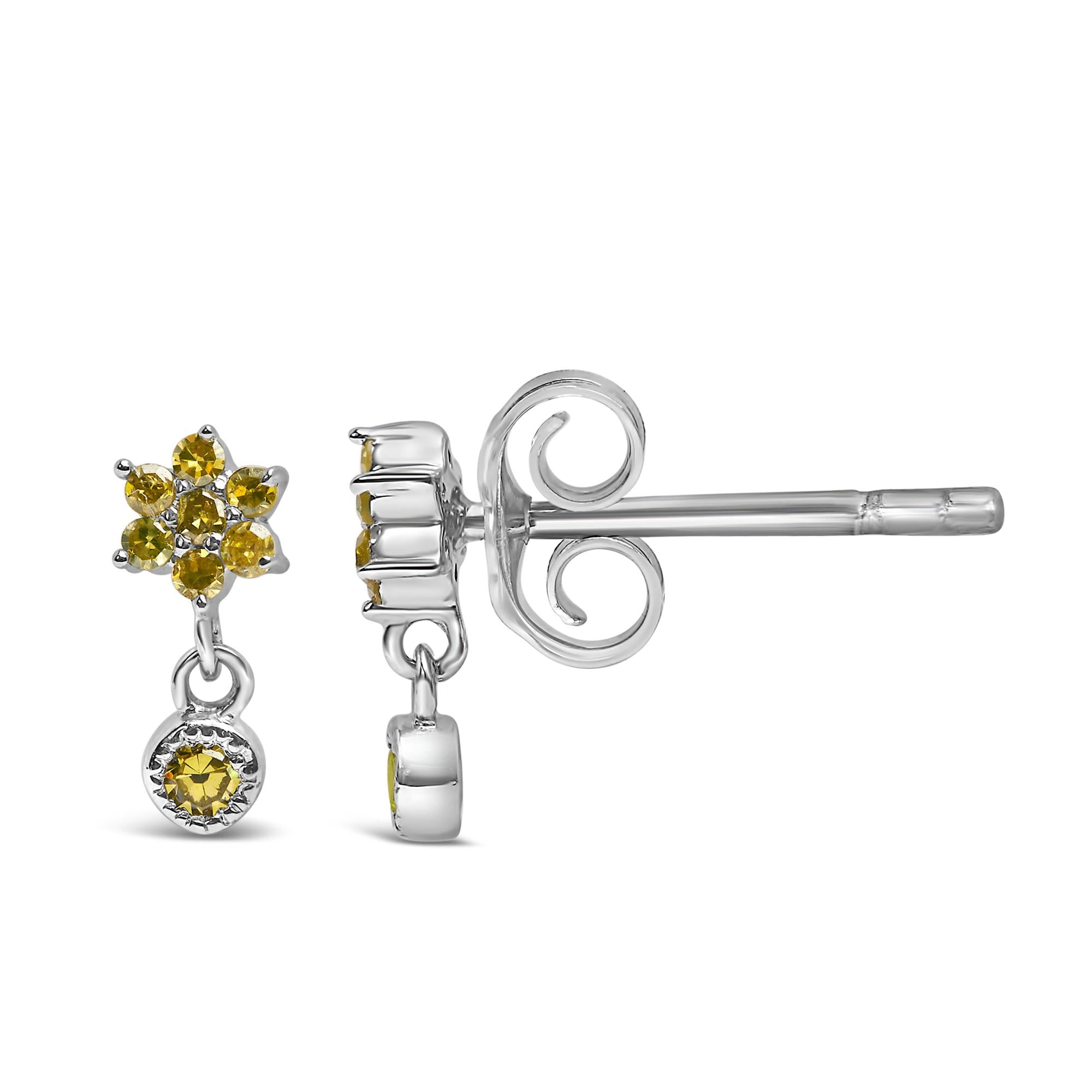 Pendientes colgantes con forma de estrella y bisel de diamantes amarillos de 1/10 quilates en plata de ley 925 (color amarillo, claridad I2-I3) - Friggin Jewelry
