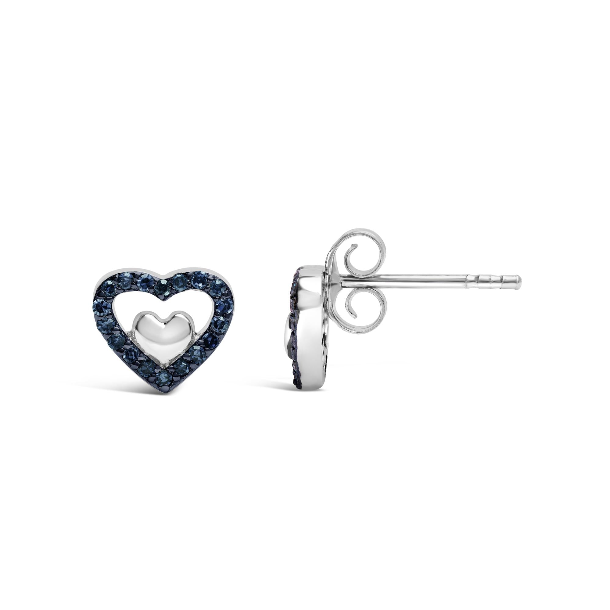 Pendientes de botón con doble corazón abierto de diamantes de 1/6 quilates en plata de ley 925 (color del diamante a elegir) - Friggin Jewelry