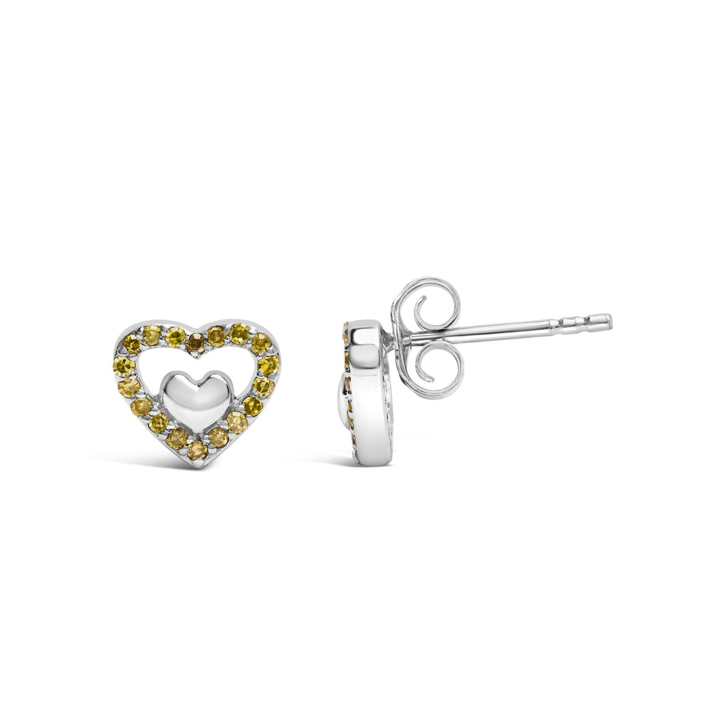Pendientes de botón con doble corazón abierto de diamantes de 1/6 quilates en plata de ley 925 (color del diamante a elegir) - Friggin Jewelry