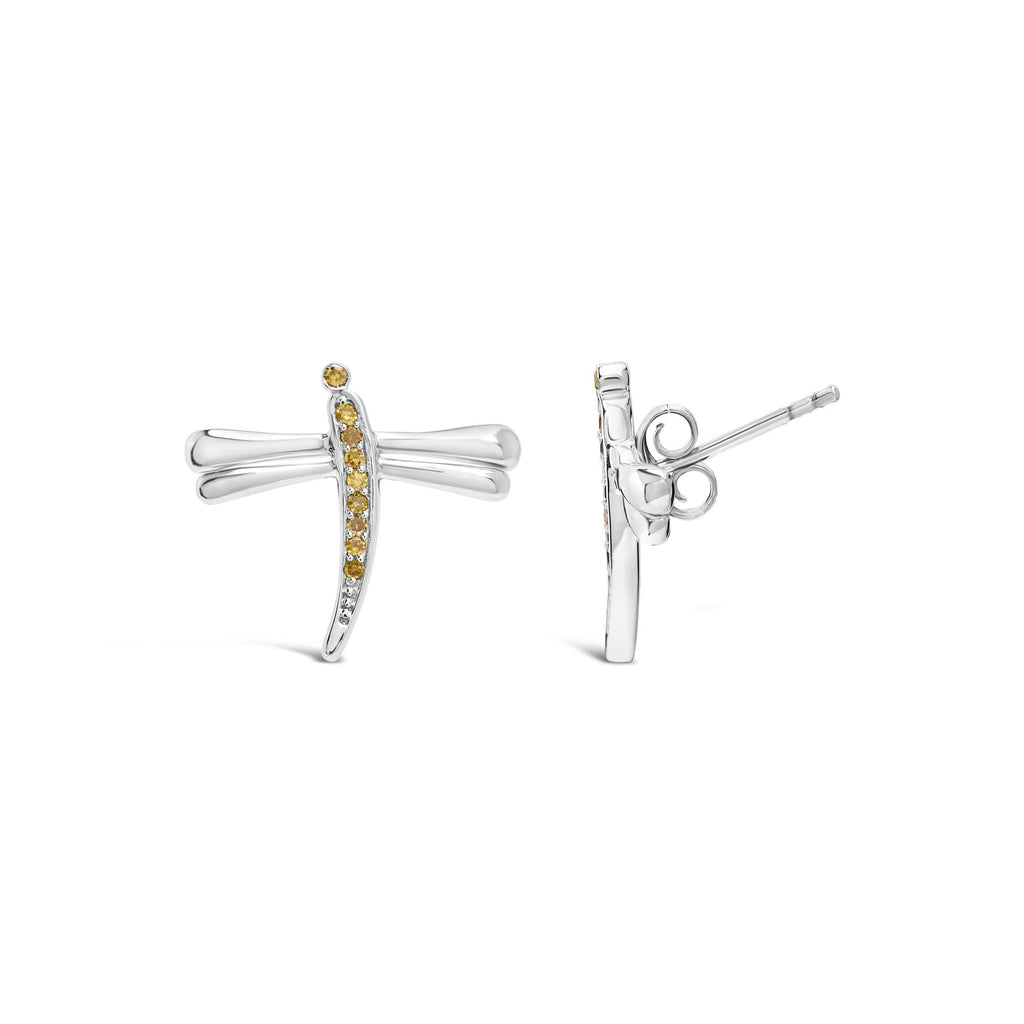 Pendientes de libélula con detalles de diamantes amarillos en plata de ley 925 (color amarillo, claridad I2-I3) - Friggin Jewelry