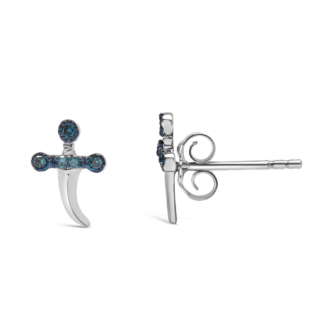 Pendientes de plata de ley 925 con detalle de diamante azul (color azul, claridad SI1-SI2) - Friggin Jewelry
