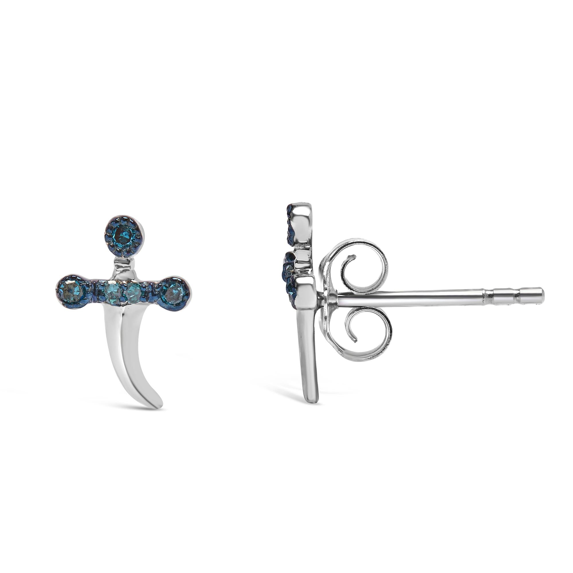 Pendientes de plata de ley 925 con detalle de diamante azul (color azul, claridad SI1-SI2) - Friggin Jewelry