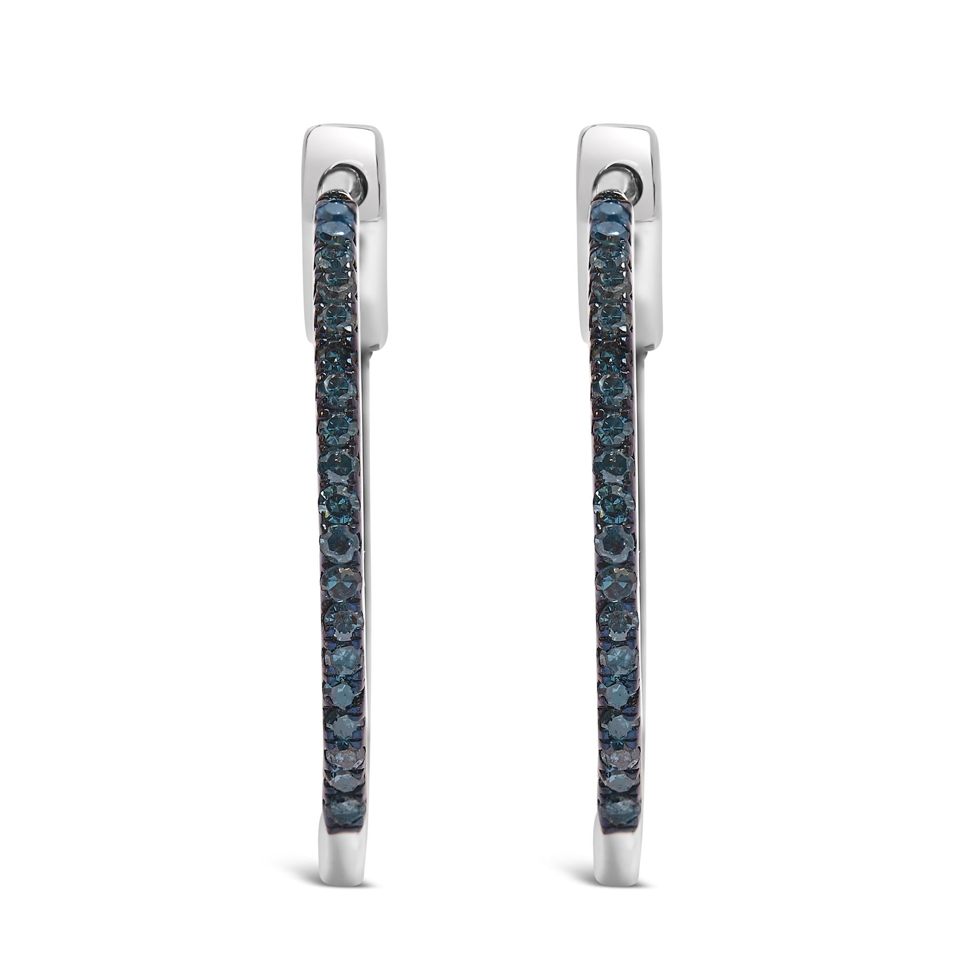 Orecchini a cerchio larghi 1 mm con diamanti blu trattati al rovescio da 1/3 ct in argento sterling 925 (colore blu, purezza I2-I3) - Friggin Jewelry