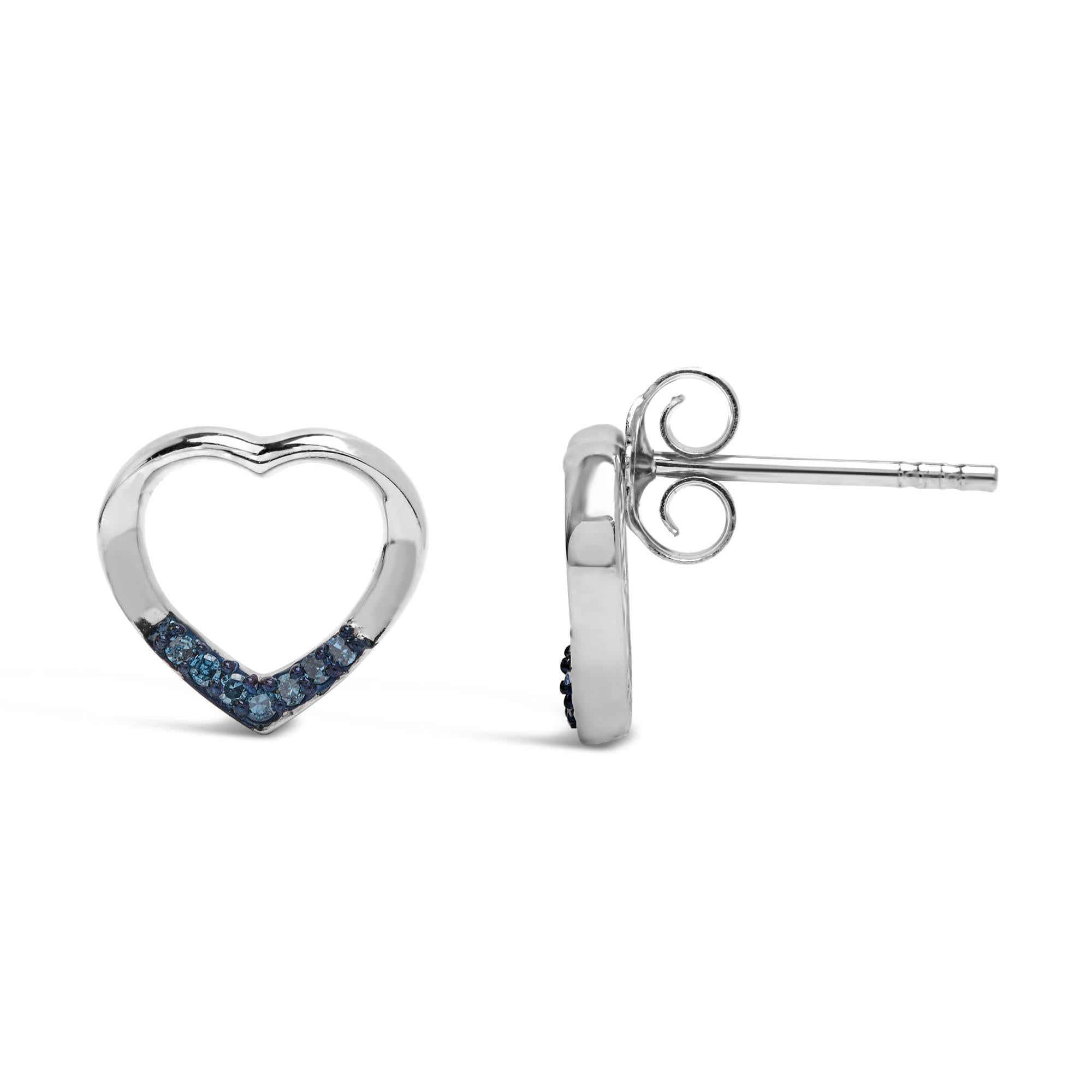 .925 Sterling Silver Blue Diamond Accent Open Heart Stud Earrings (Blue Color, SI1-SI2 Clarity) - Friggin Jewelry
