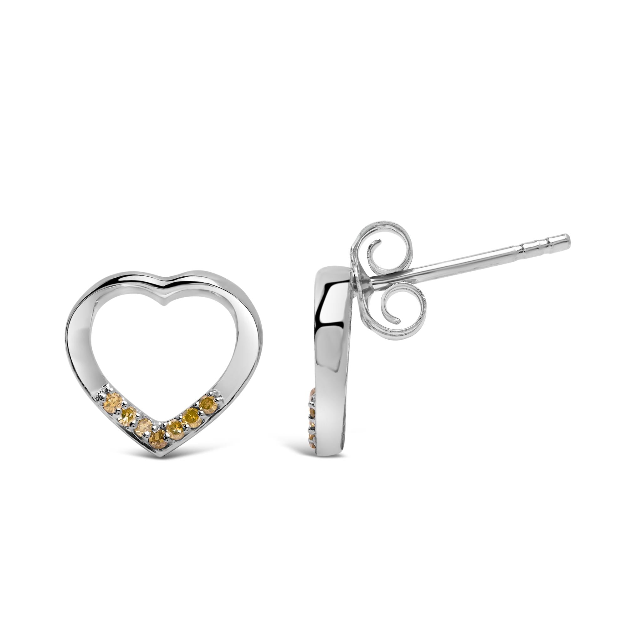 .925 Sterling Silver Yellow Diamond Accent Open Heart Stud Earrings (Yellow Color, SI1-SI2 Clarity) - Friggin Jewelry