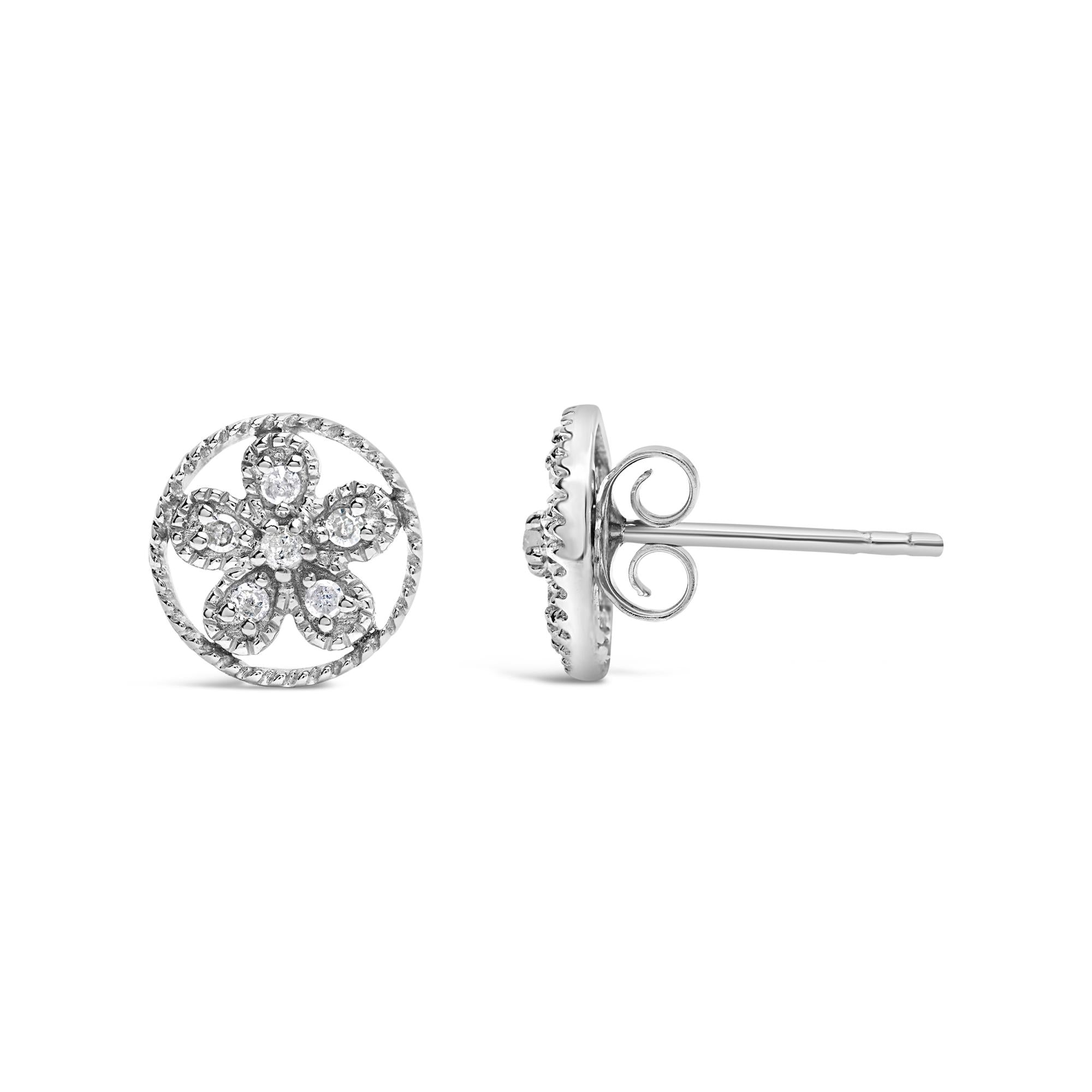 Aretes de plata de ley 925 con detalle de diamante, estilo milgrain, estrella y rueda (color IJ, claridad I2-I3) - Friggin Jewelry