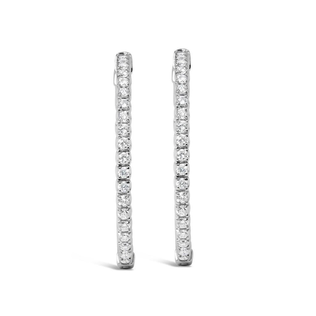 Orecchini a cerchio in oro bianco 14 carati con diamanti coltivati ​​in laboratorio da 1 3/4 carati (colore GH, purezza VS2-SI1) - Friggin Jewelry