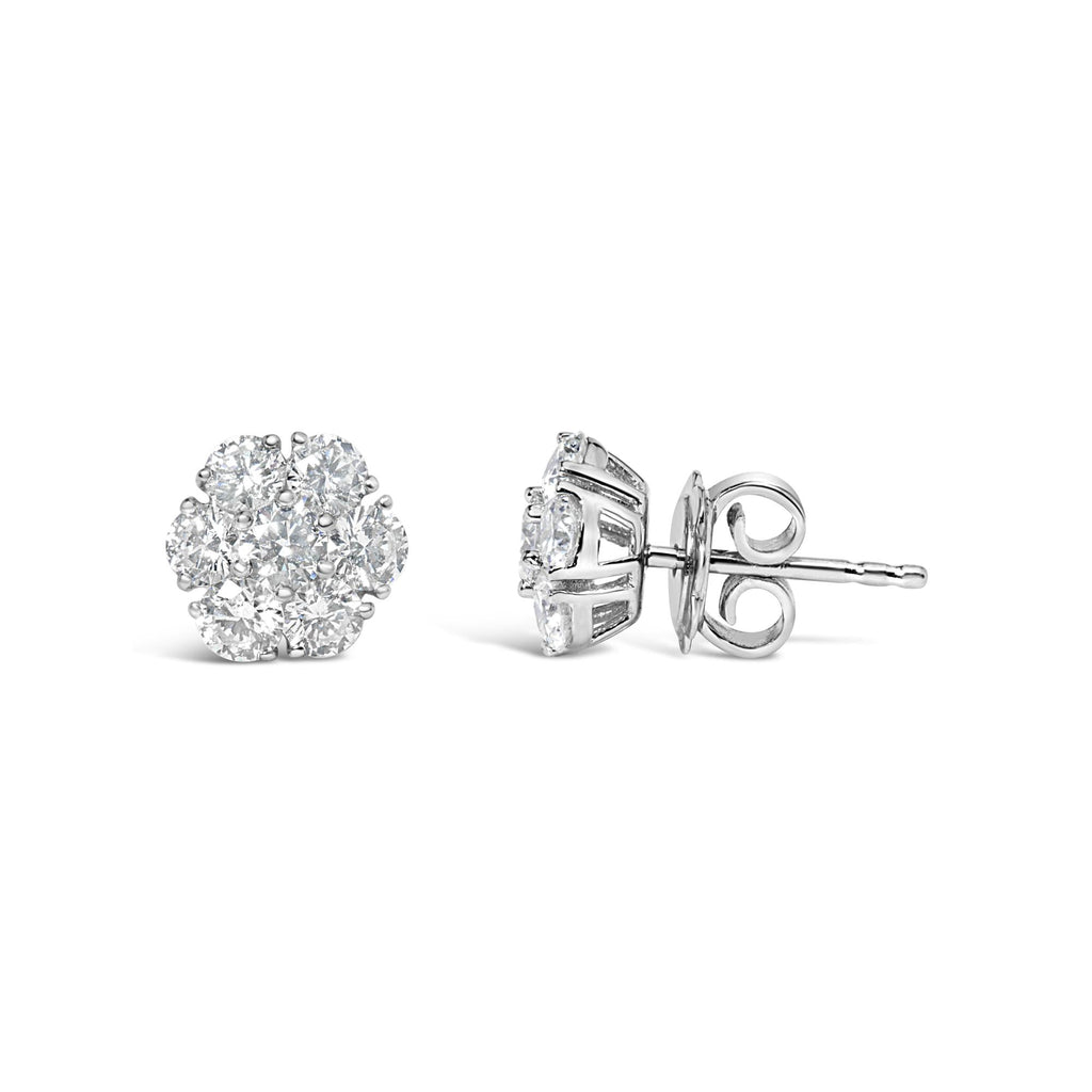 14K White Gold 1 3/4 Cttw Lab Grown Diamond Floral Cluster Composite Stud Earrings (G-H Color, VS2-SI1 Clarity) - Friggin Jewelry