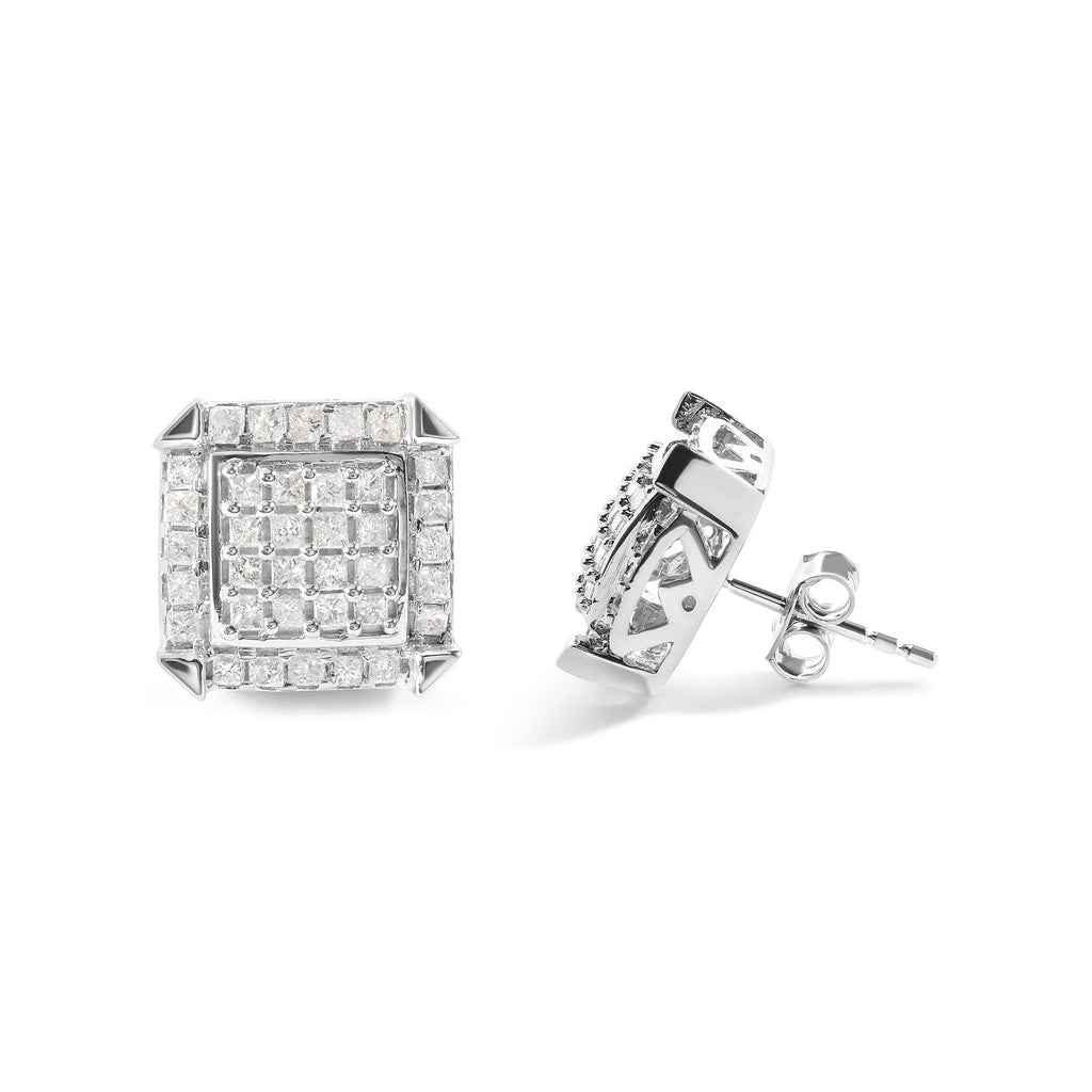 Orecchini a bottone in oro bianco 10 carati con diamanti compositi e alone da 1 1/10 ct (colore IJ, purezza I1-I2) - Friggin Jewelry