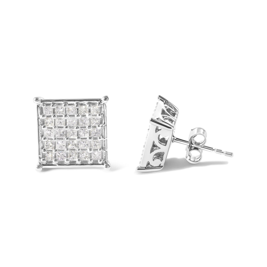Aretes de oro blanco de 10 quilates con diamantes princesa de 3/4 quilates (color IJ, claridad I1-I2) - Friggin Jewelry
