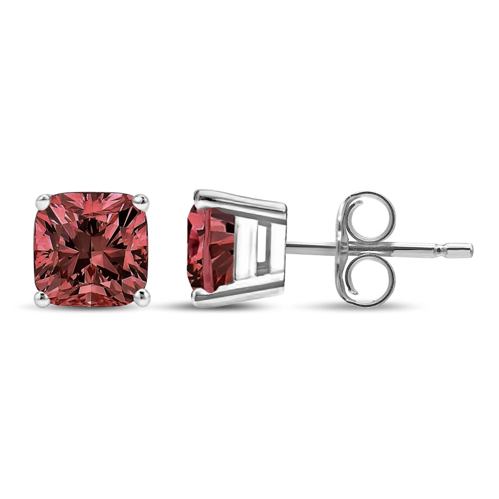 Orecchini a bottone con diamante solitario classico in oro bianco 14 carati, taglio cuscino rosa, incastonato a 4 punte (colore rosa, purezza VS1-VS2) - Friggin Jewelry