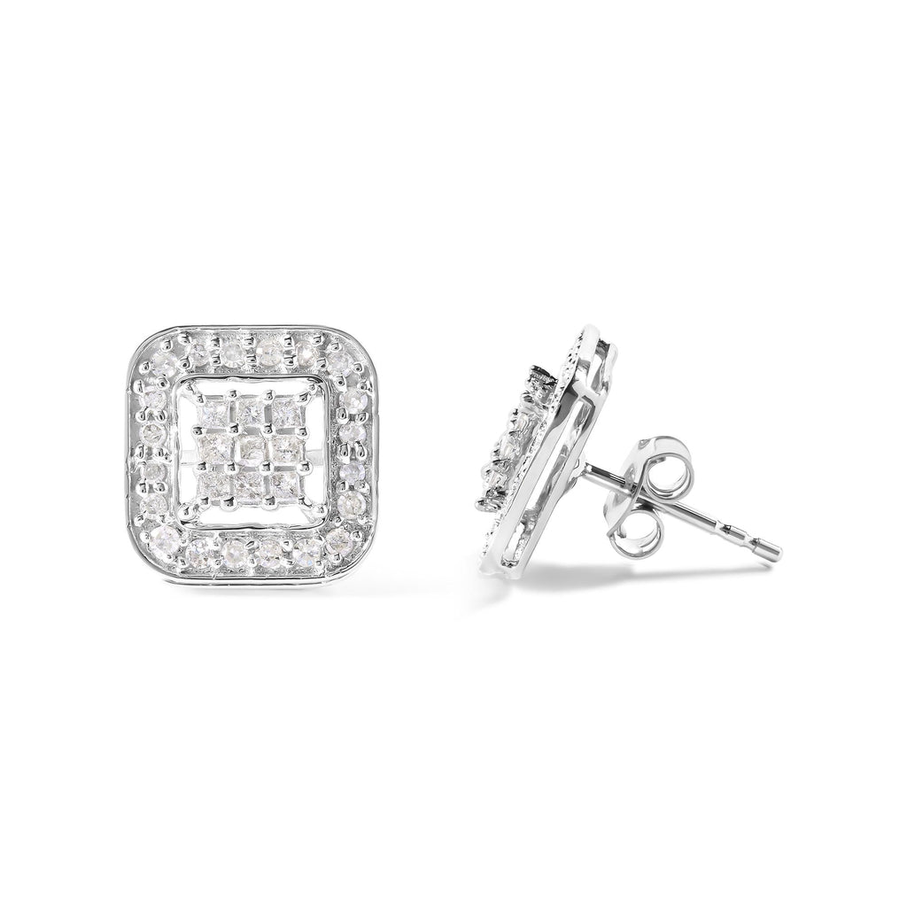 Aretes de oro blanco de 10 quilates con diamantes de 5/8 quilates y forma cuadrada (color IJ, claridad I1-I2) - Friggin Jewelry