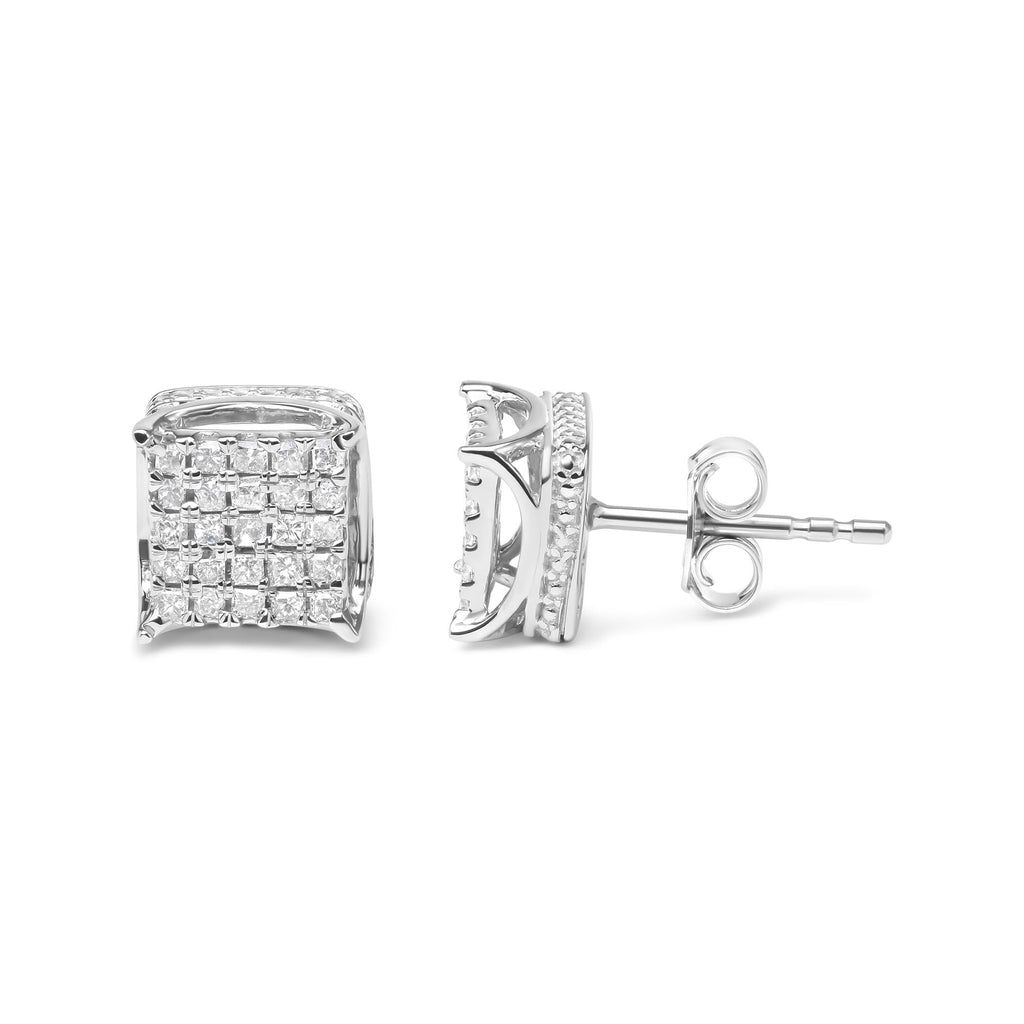 Aretes de oro blanco de 10 quilates con diamantes de talla princesa de 1/2 ct y múltiples piedras cuadradas (color HI, claridad SI1-SI2) - Friggin Jewelry