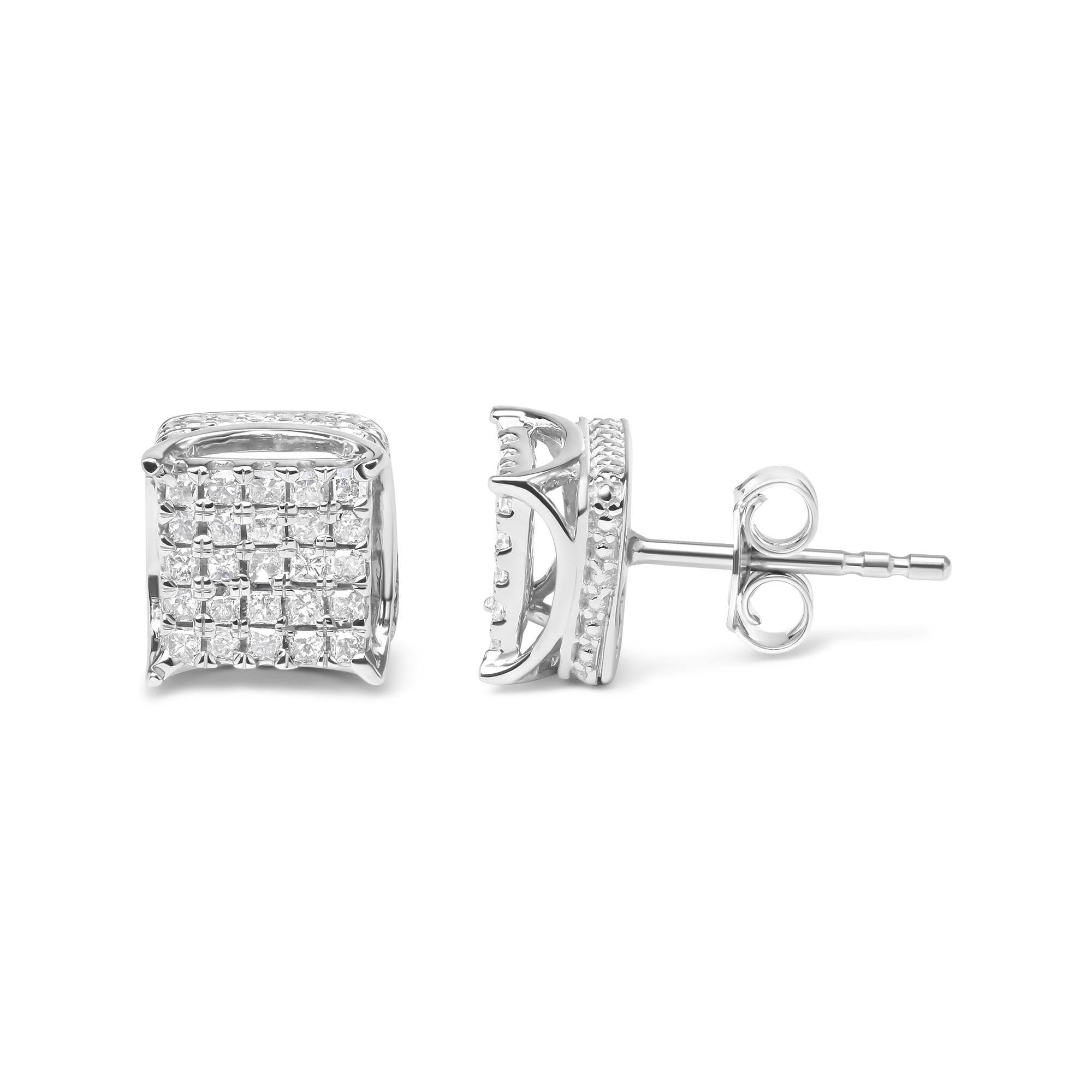 Aretes de oro blanco de 10 quilates con diamantes de talla princesa de 1/2 ct y múltiples piedras cuadradas (color HI, claridad SI1-SI2) - Friggin Jewelry
