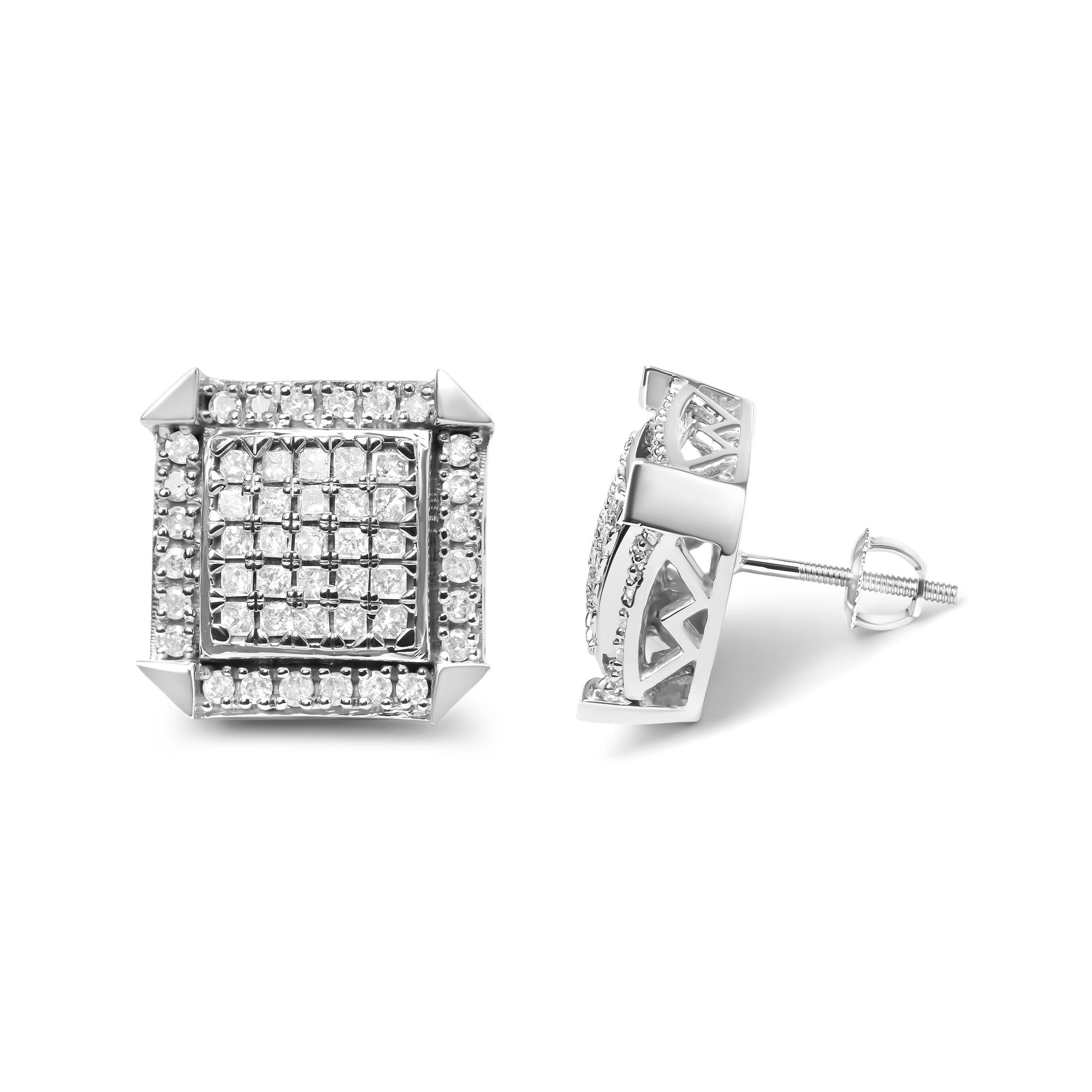 10K White Gold 1.0 Cttw Diamond  Composite with Halo Stud Earrings (H-I Color, I1-I2 Clarity) - Friggin Jewelry
