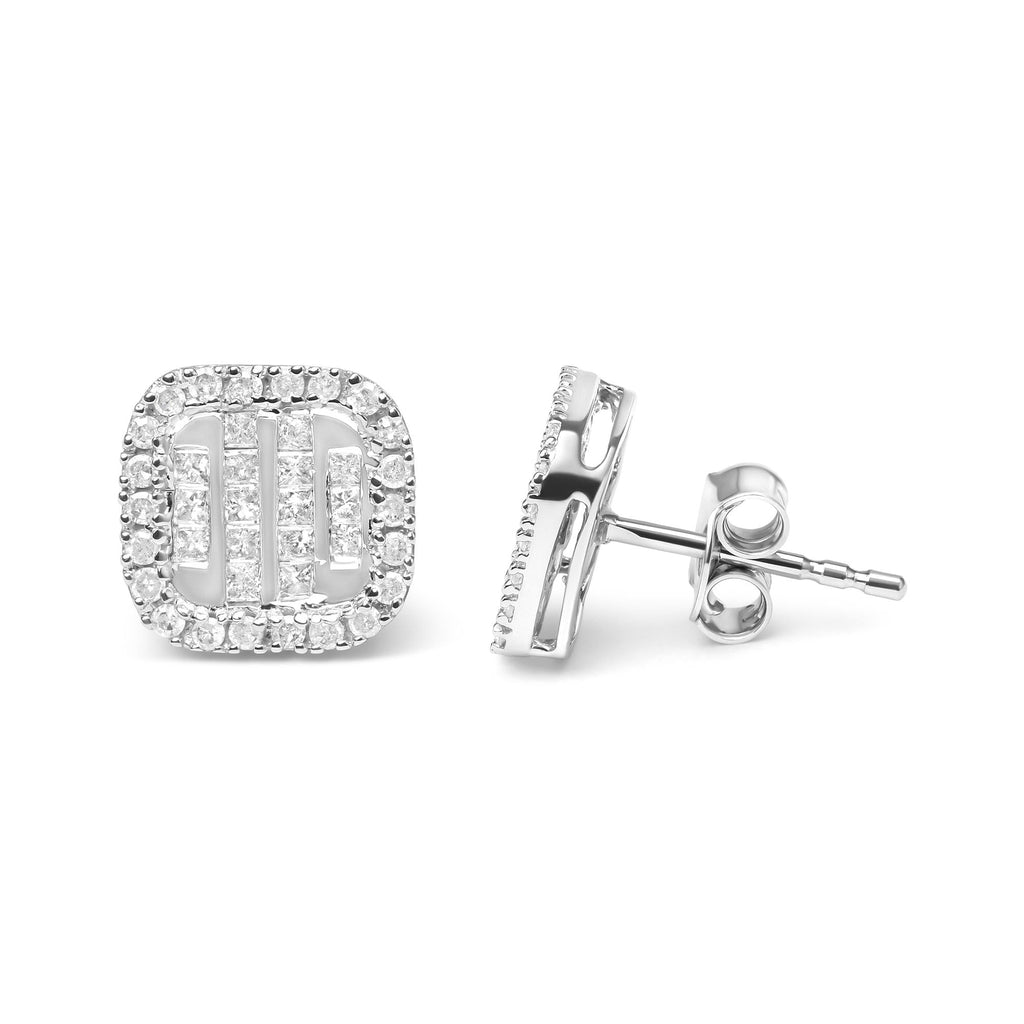 Aretes de oro blanco de 10 quilates con halo y diamantes de 1/2 quilates (color HI, claridad I1-I2) - Friggin Jewelry