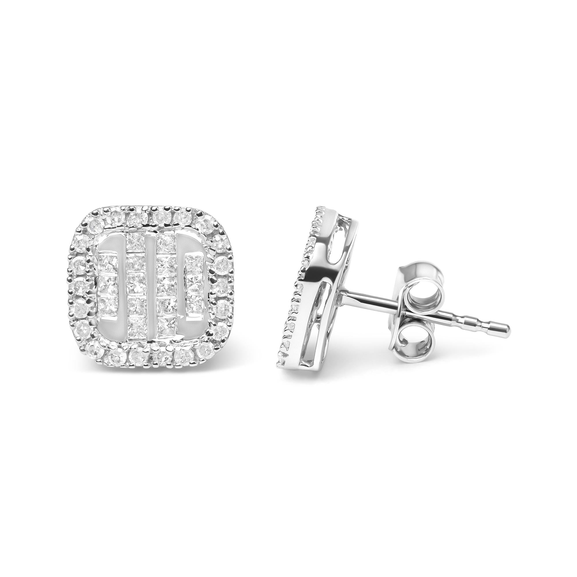 Aretes de oro blanco de 10 quilates con halo y diamantes de 1/2 quilates (color HI, claridad I1-I2) - Friggin Jewelry