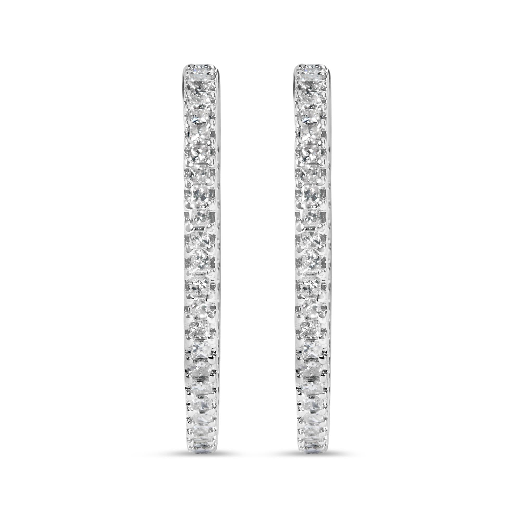 Orecchini a cerchio in oro bianco 14 carati con diamanti taglio princess da 1,0 ct (colore HI, purezza I1-I2) - 23 mm - Friggin Jewelry
