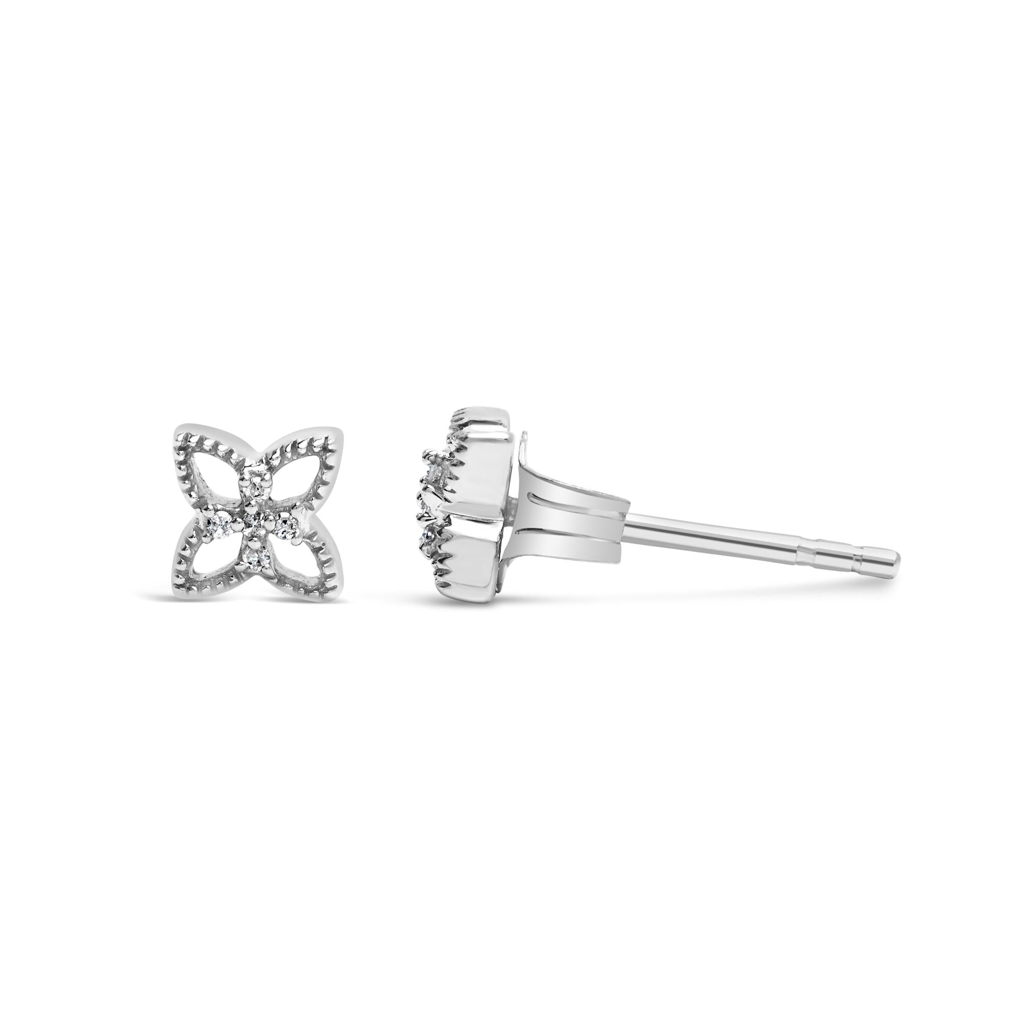 925 Sterling Silver Diamond Accent 4 Petal Flower Stud Earring (H-I Color, I1-I2 Clarity) - Friggin Jewelry