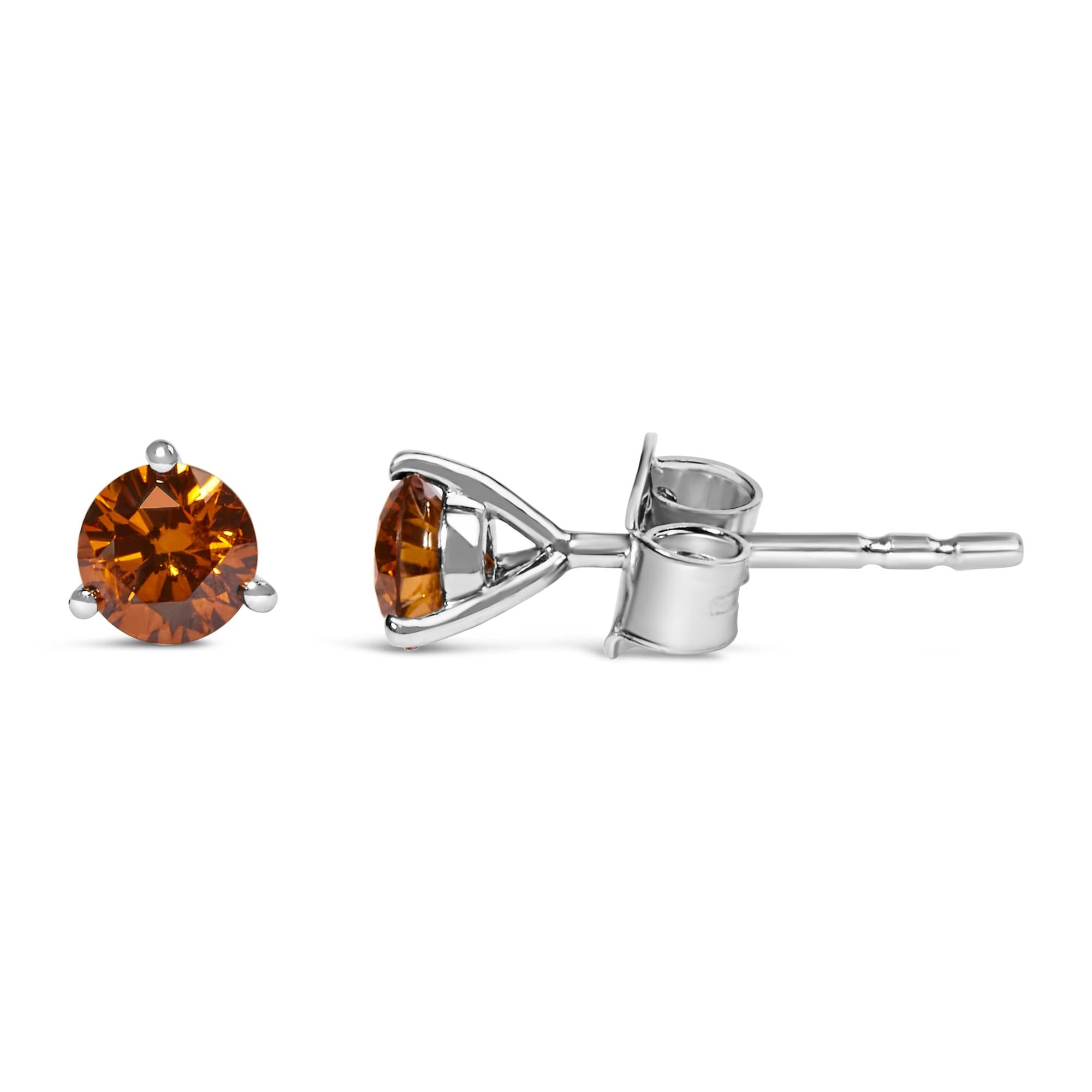 14K White Gold 1/2 Cttw Lab-Grown Round Brilliant-Cut Colored Diamond Classic 3-Prong Martini set Stud Earrings (VS1-VS2 Clarity) - Friggin Jewelry