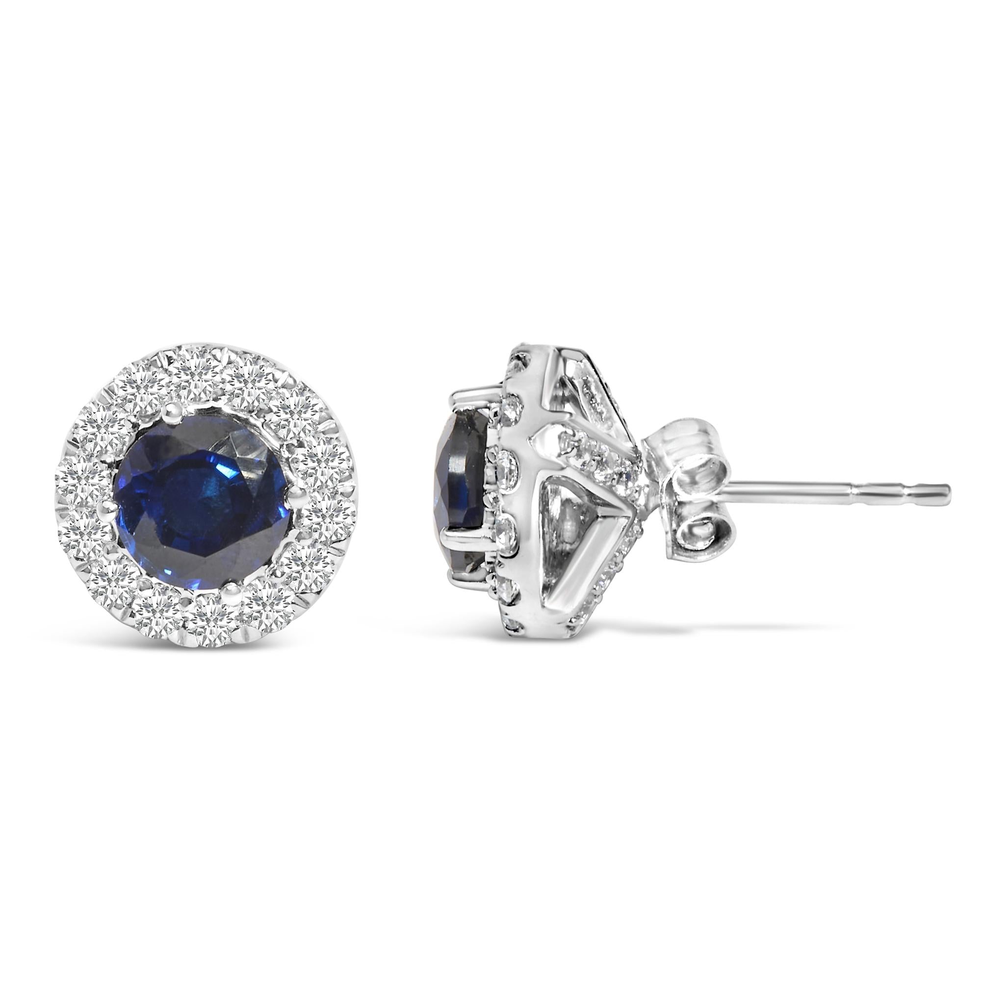 14K White Gold 3.0 Cttw Lab-Grown Blue Diamond Halo Stud Earrings (Blue & F-G Color, VS1-VS2 Clarity) - Friggin Jewelry