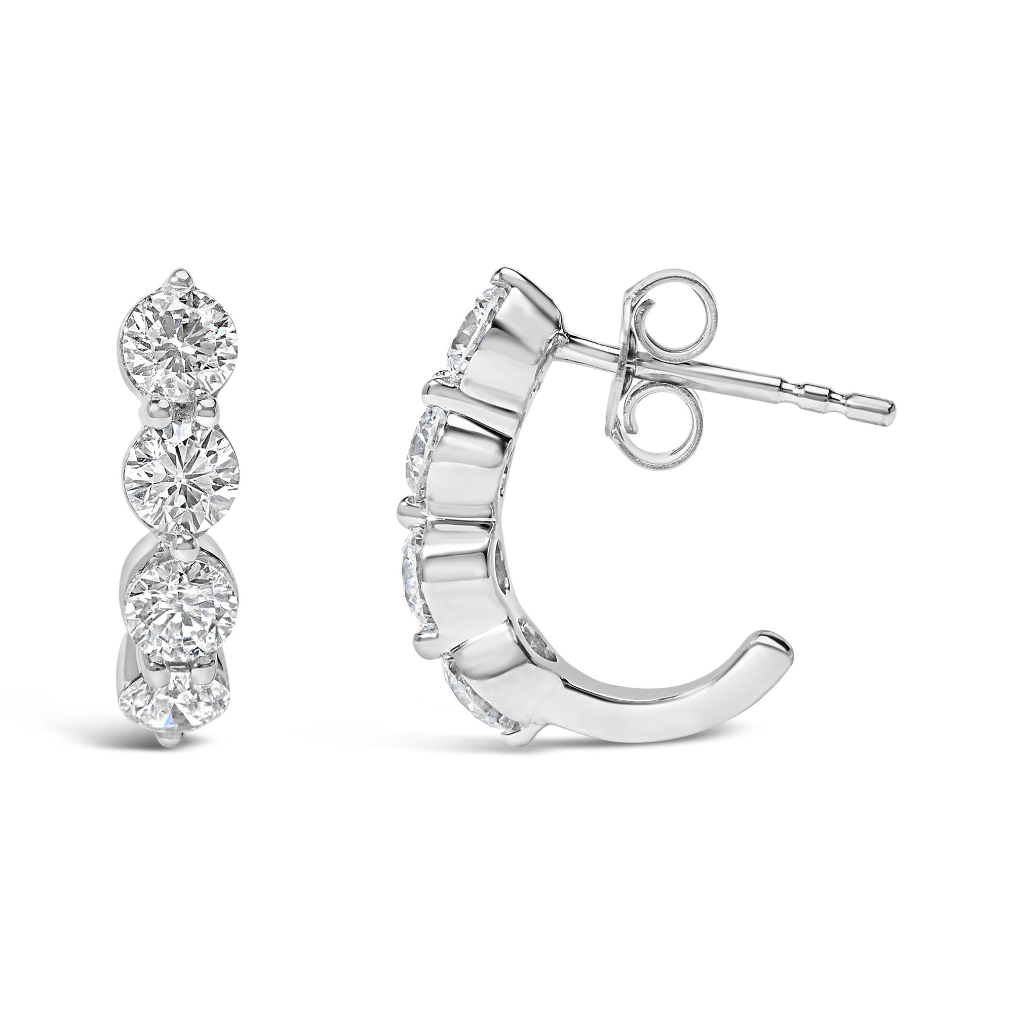 Aretes de aro abiertos de oro blanco de 14 quilates con diamantes redondos cultivados en laboratorio de 1 1/4 ct y 5 piedras (color FG, claridad VS1-VS2) - Friggin Jewelry