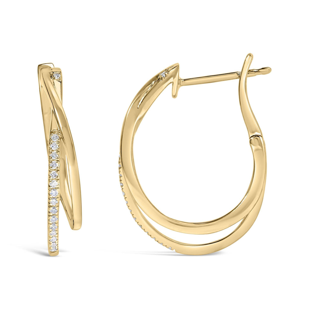 Aros de plata de ley 925 bañados en oro amarillo de 14 quilates con diamantes de 1/10 quilates (color HI, claridad I1-I2) - Friggin Jewelry