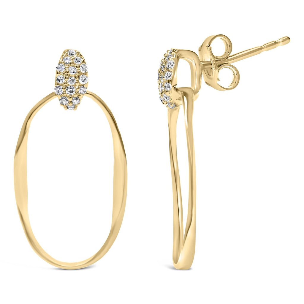 Aros colgantes ovalados abiertos con textura de diamante de 1/10 quilates en plata de ley chapada en oro amarillo de 14 quilates (color HI, claridad I1-I2) - Friggin Jewelry