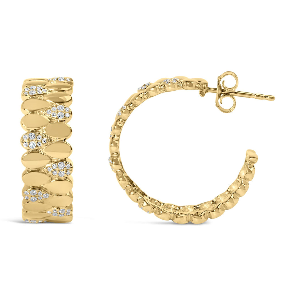 Orecchini a cerchio a forma di J in argento sterling 925 placcato oro giallo 14K con diamanti da 3/8 carati (colore HI, purezza I1-I2) - Friggin Jewelry