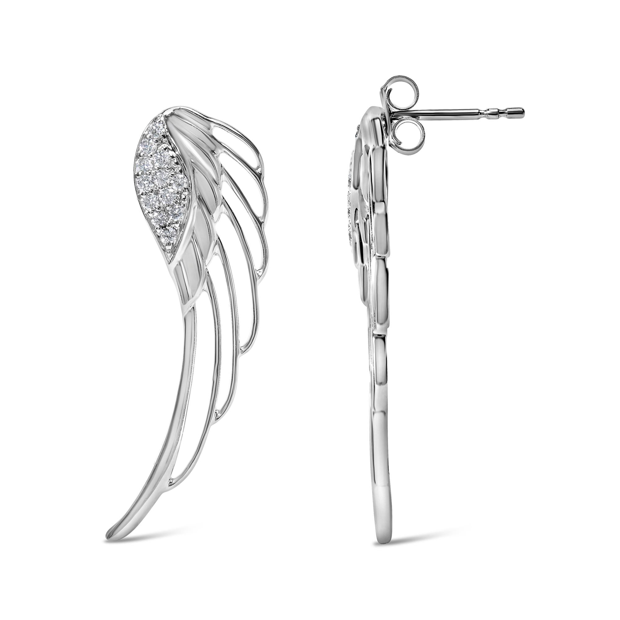 Aretes de oro blanco de 14 quilates con alas de ángel y diamantes cultivados en laboratorio de 1/4 ct (color FG, claridad VS1-VS2) - Friggin Jewelry