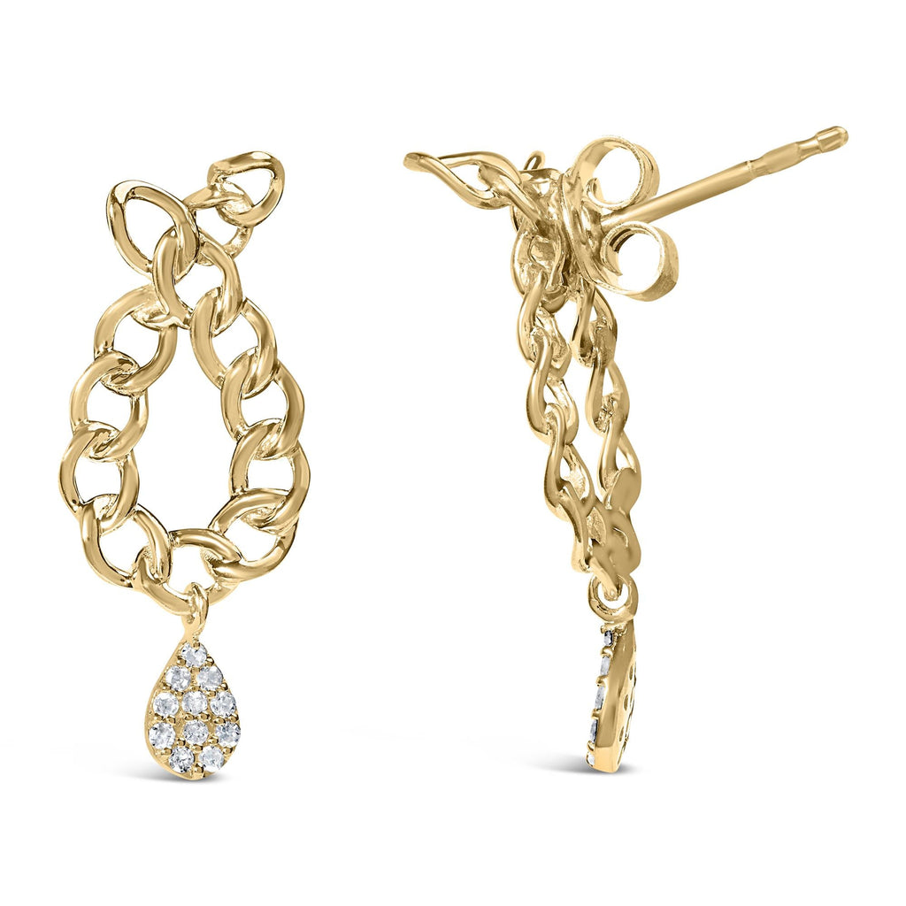 Pendientes colgantes de cadena con eslabones de diamantes de 1/10 quilates en plata de ley 925 bañada en oro amarillo de 14 quilates (color HI, claridad I1-I2) - Friggin Jewelry