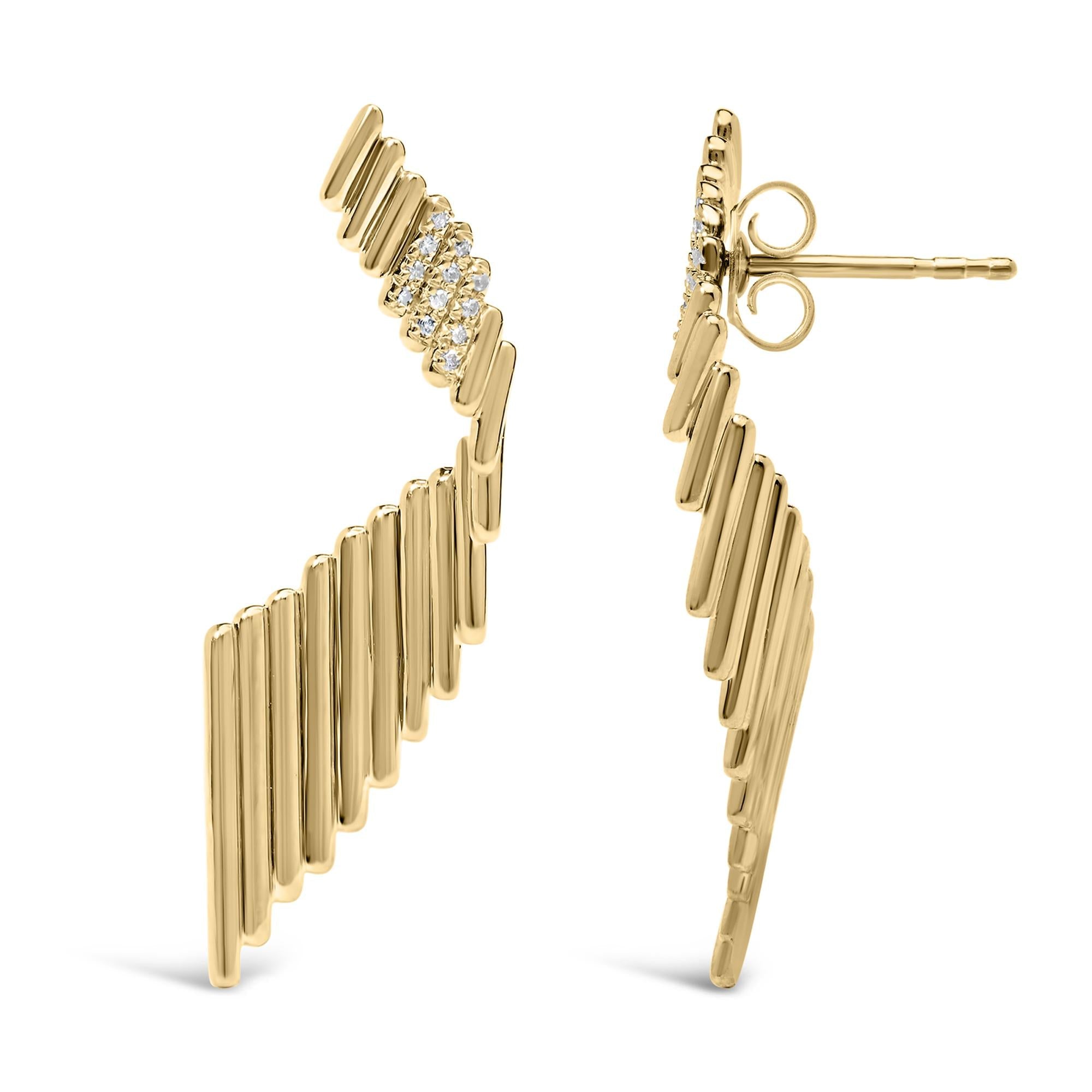 14K Yellow Gold Plated .925 Sterling Silver Sculpted Diamond Accent Drop Earrings (H-I Color, I1-I2 Clarity) - Friggin Jewelry