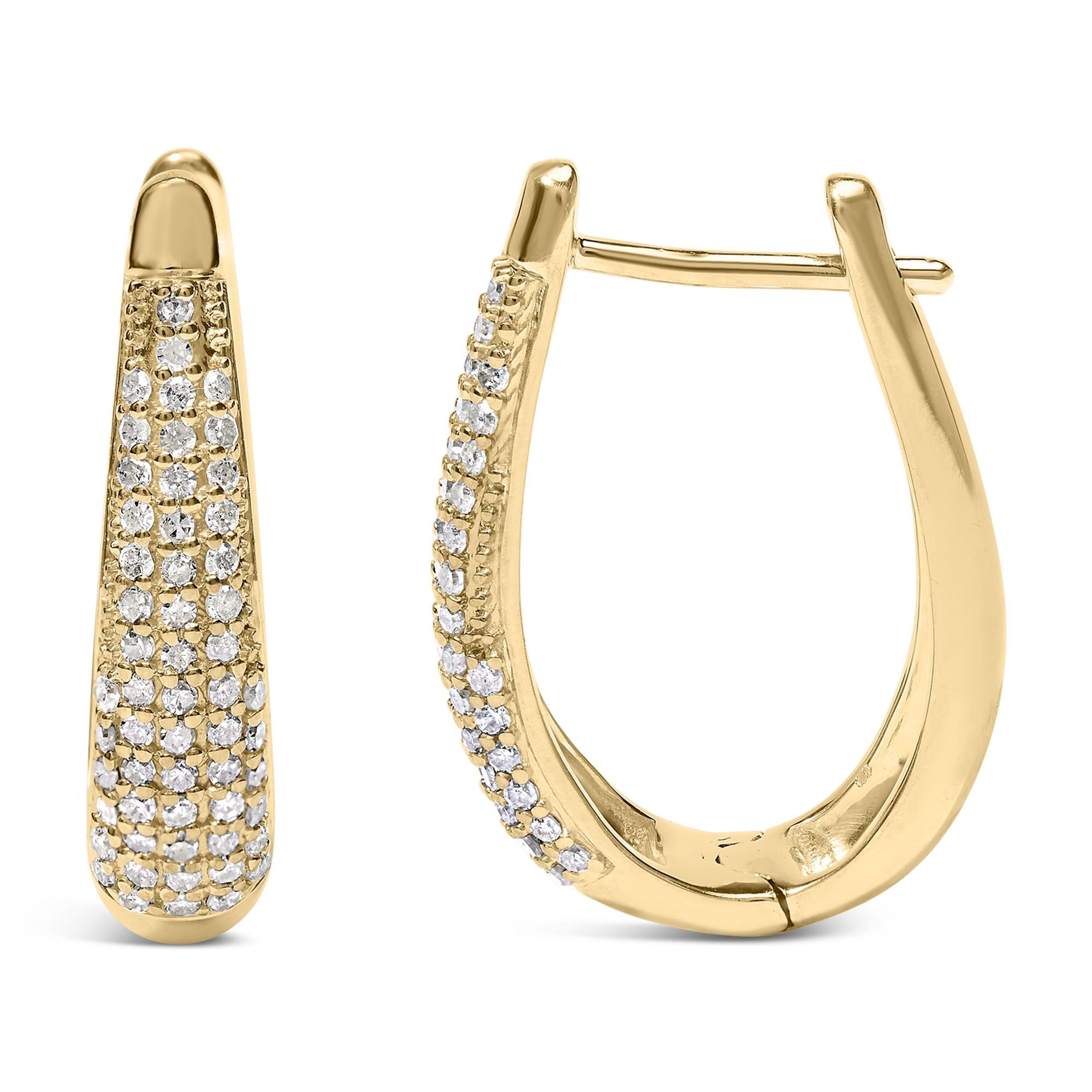 Aros de plata de ley 925 bañados en oro amarillo de 14 quilates con diamantes pavé de 3/8 quilates (color HI, claridad I1-I2) - Friggin Jewelry