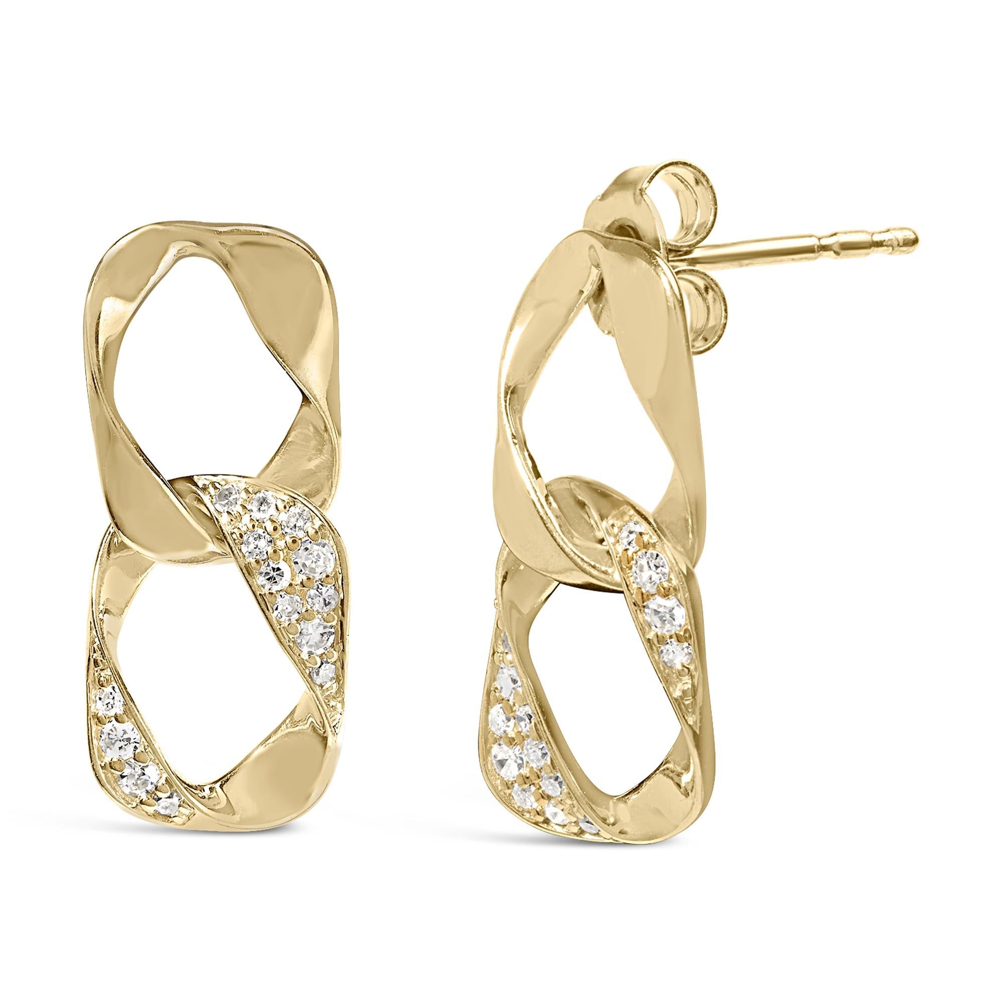 14K Yellow Gold Plated .925 Sterling Silver Open Link 1/5 Cttw Diamond Drop Earrings (H-I Color, I1-I2 Clarity) - Friggin Jewelry