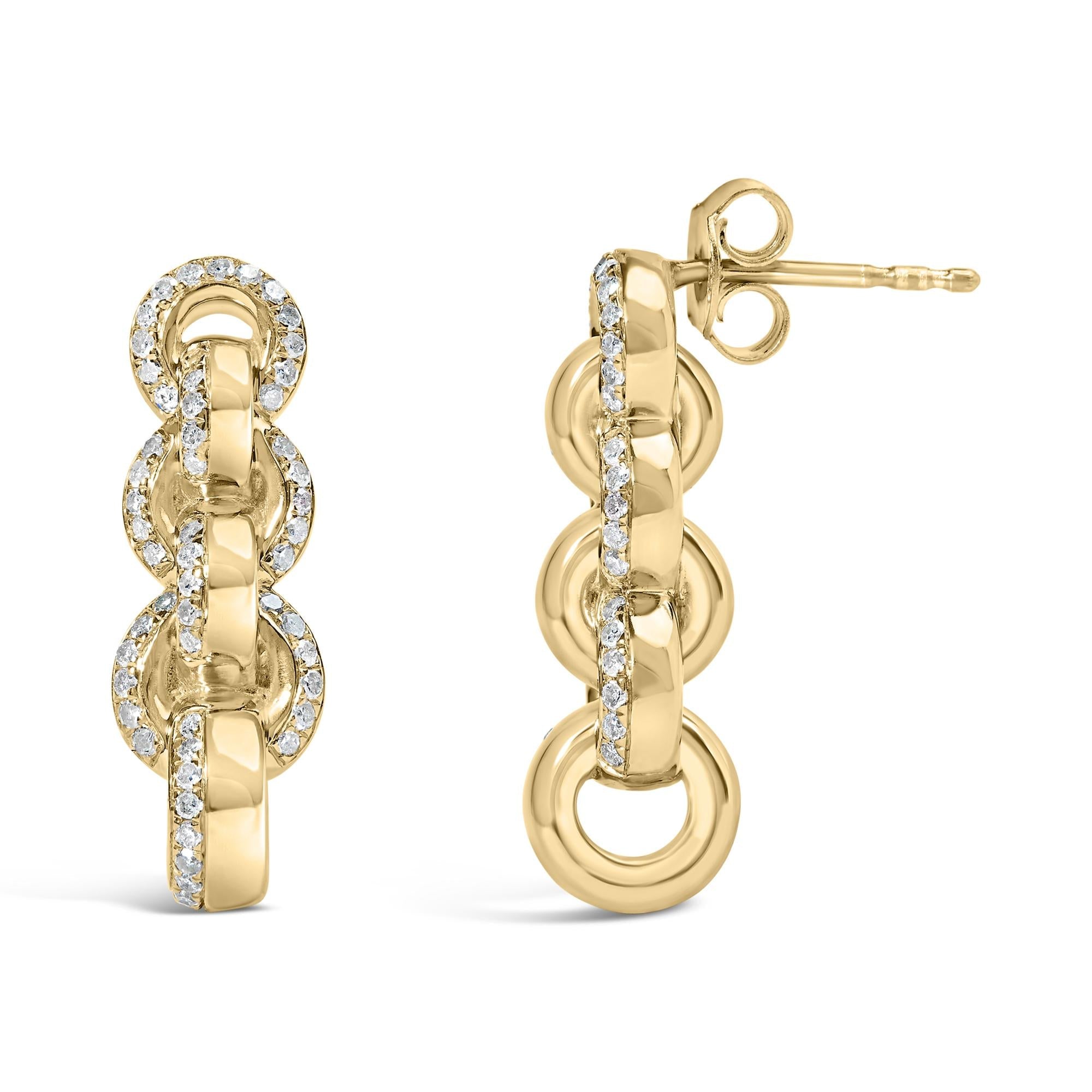 14K Yellow Gold Plated .925 Sterling Silver 1/2 Cttw Diamond Chain Link Drop Earrings (H-I Color, I1-I2 Clarity) - Friggin Jewelry