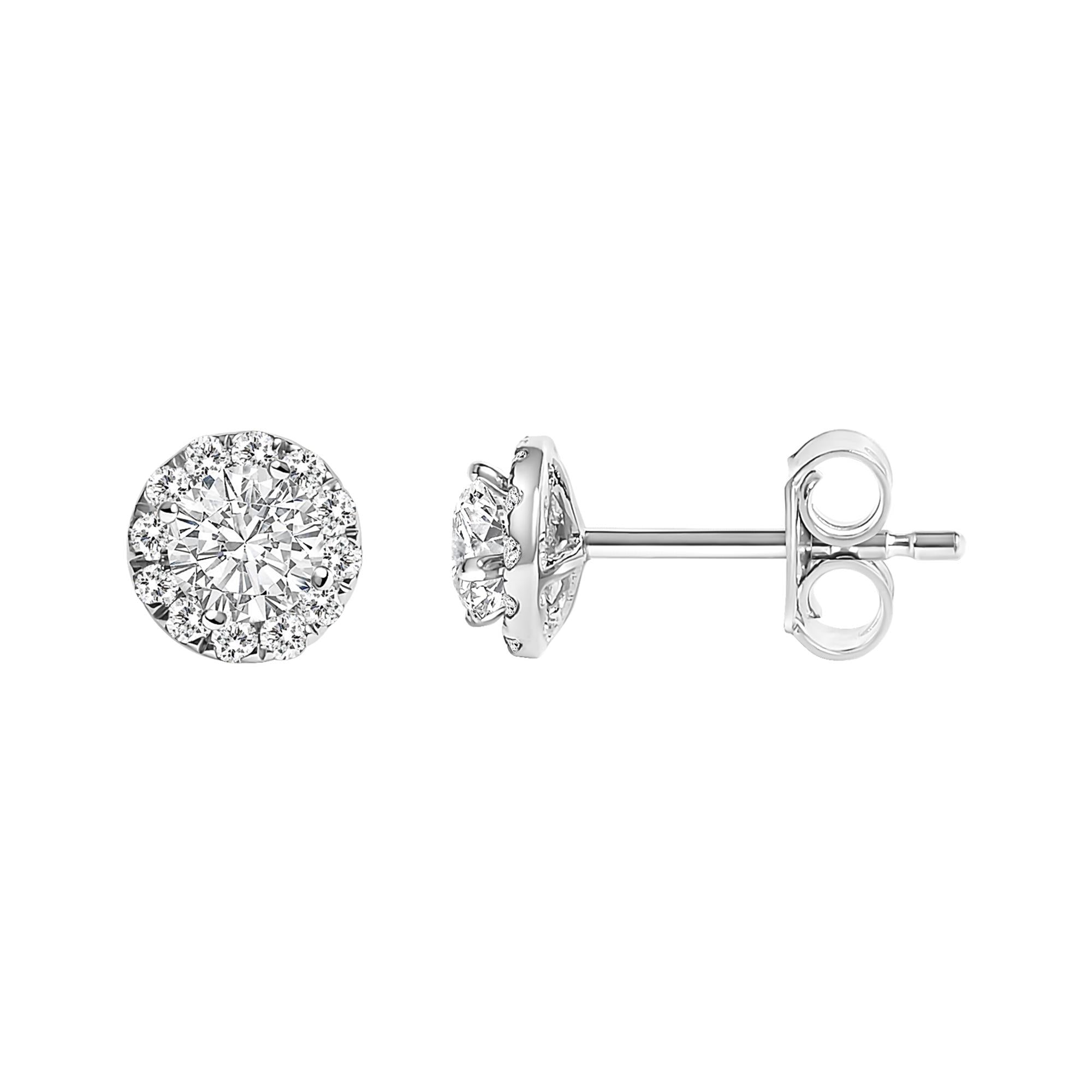 Aretes de oro blanco de 14 quilates con halo de diamantes cultivados en laboratorio de 1/2 quilates (color FG, claridad VS1-VS2) - Friggin Jewelry