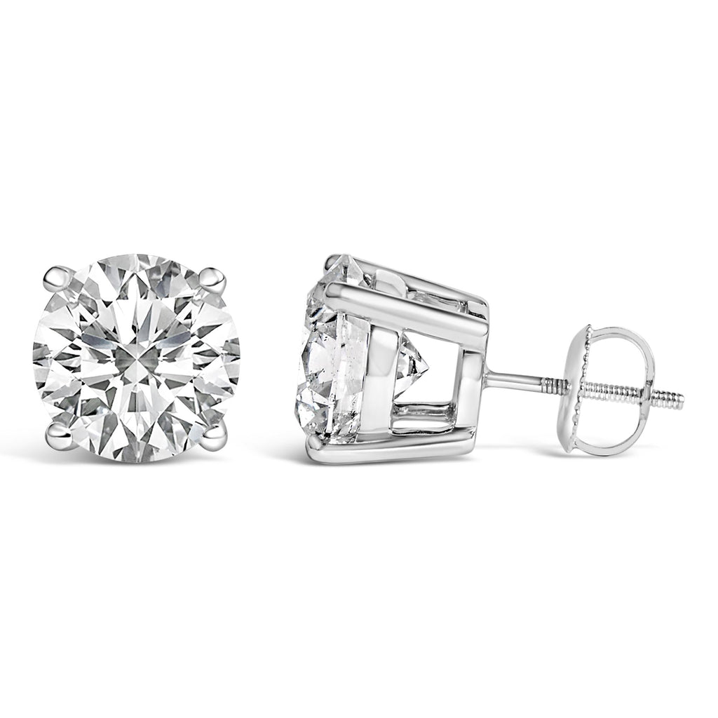 14K White Gold Round Brilliant-Cut Lab Grown Diamond Classic 4-Prong Stud Earrings with Screw Backs - Friggin Jewelry Premium
