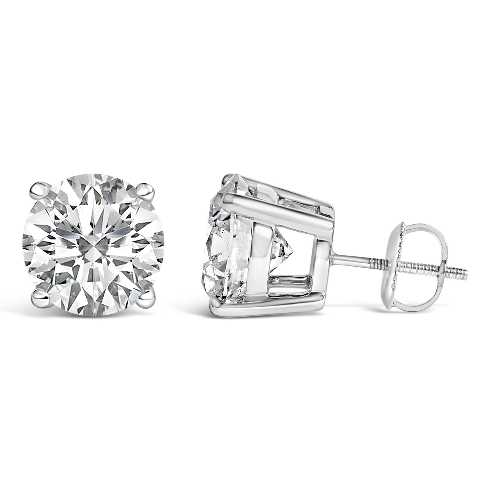14K White Gold Round Brilliant-Cut Lab Grown Diamond Classic 4-Prong Stud Earrings with Screw Backs - Friggin Jewelry Premium