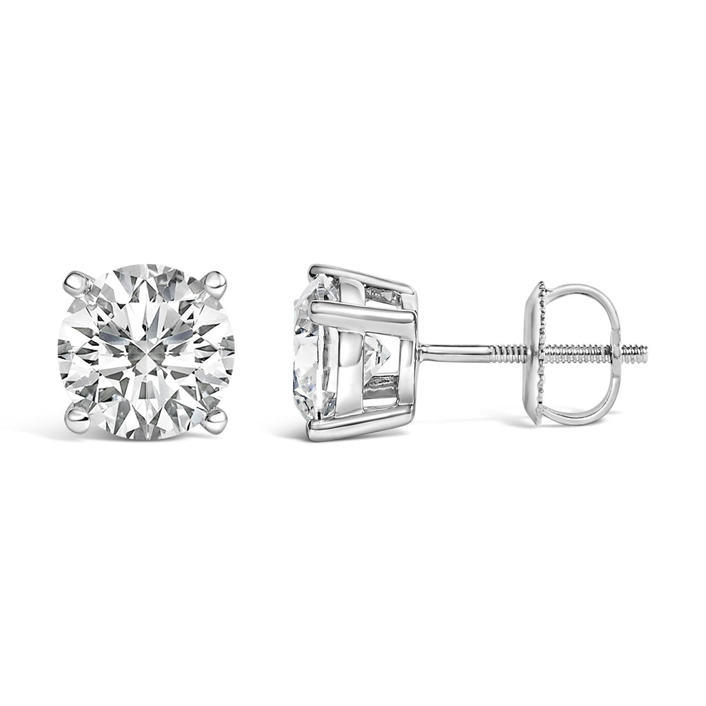 Aretes solitarios de diamantes cultivados en laboratorio de 2 1/2 quilates en oro blanco de 14 quilates - Friggin Jewelry
