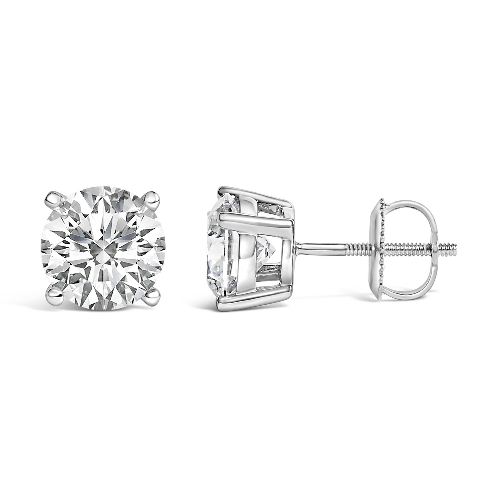 Aretes solitarios de diamantes cultivados en laboratorio de 2 1/2 quilates en oro blanco de 14 quilates - Friggin Jewelry