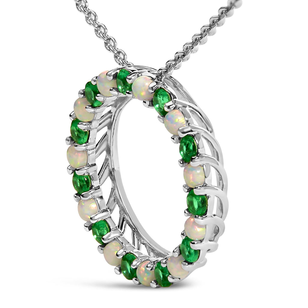Collar con colgante circular de esmeralda verde y ópalo en plata de ley 925 - Friggin Jewelry