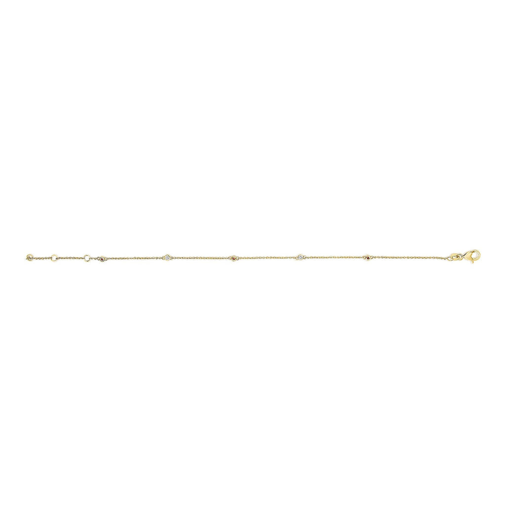 14K Yellow Gold Alternating Red Ruby and White Diamond Bezel Station Chain Bracelet (I-J Color, SI2-I1 Clarity) - 7.5" Inches - Friggin Jewelry