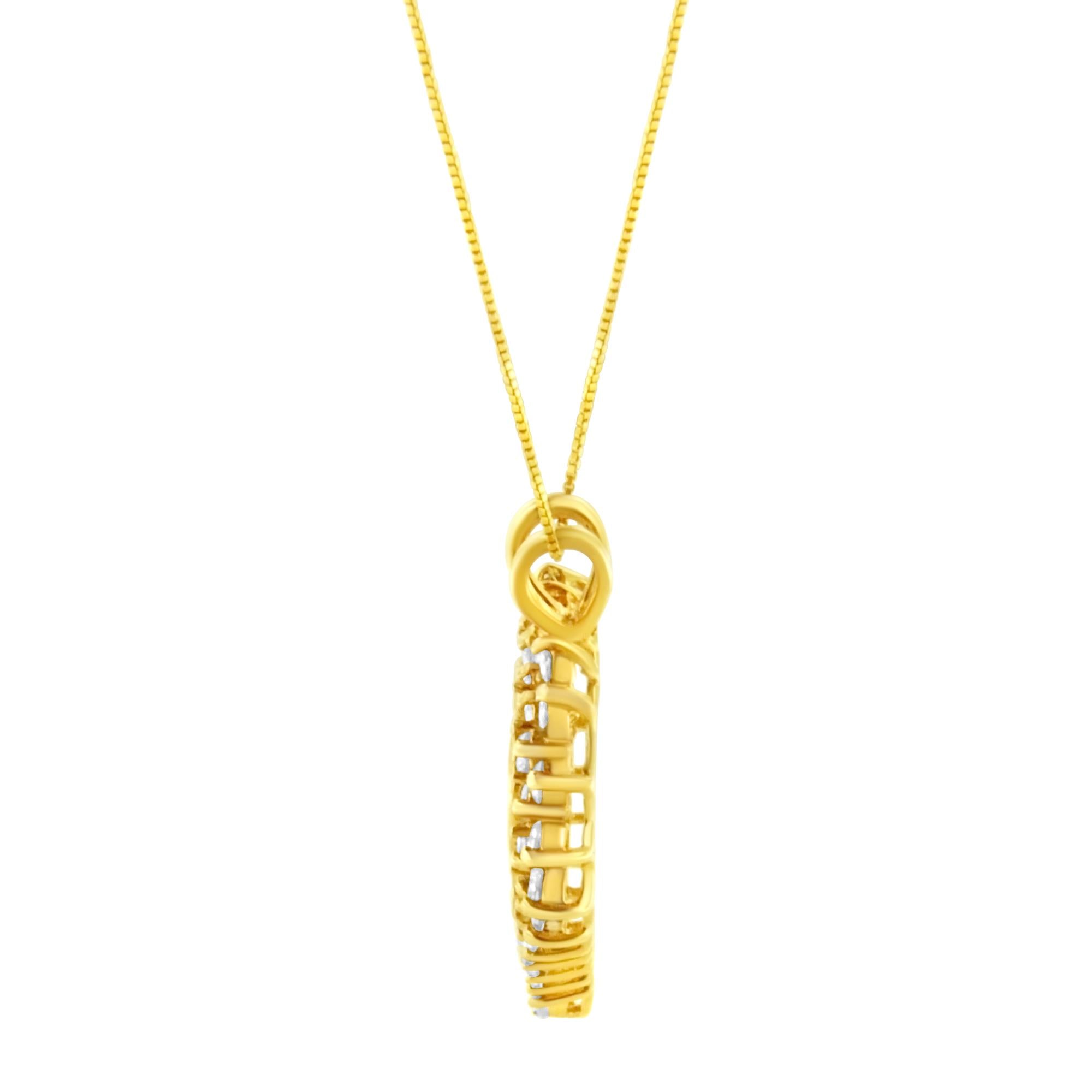 14K Yellow Gold Plated .925 Sterling Silver Brilliant-Cut Diamond Open Heart 18" Pendant Necklace (K-L Color, I1-I2 Clarity) - Friggin Jewelry