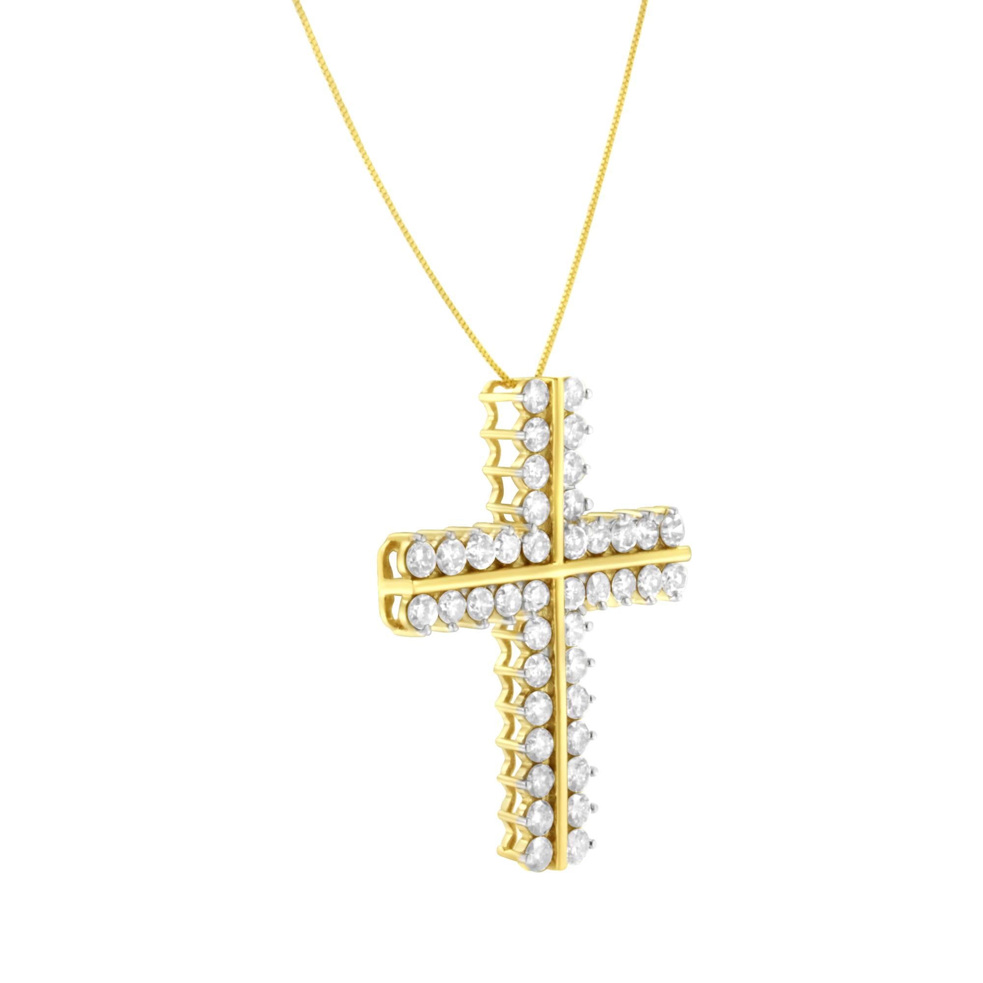 10K Yellow Gold 4.0 Cttw Diamond Two Row Cross 18" Pendant Necklace (J-K Clarity, I1-I2 Color) - Friggin Jewelry